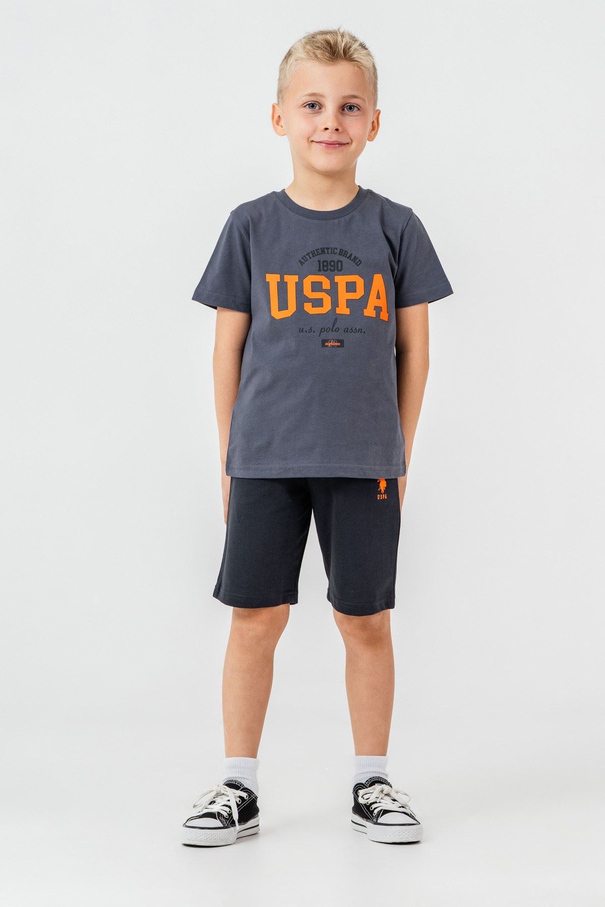 4-15 Yaş Lisanslı Us Polo Assn Erkek Çocuk Takım-Füme