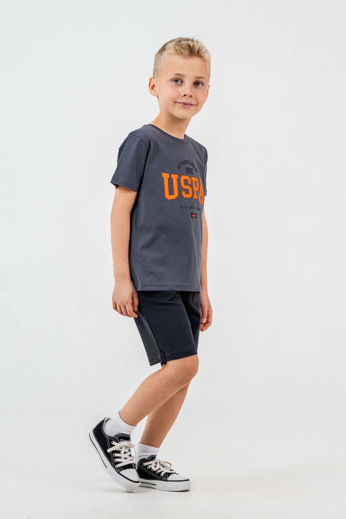 4-15 Yaş Lisanslı Us Polo Assn Erkek Çocuk Takım-Füme