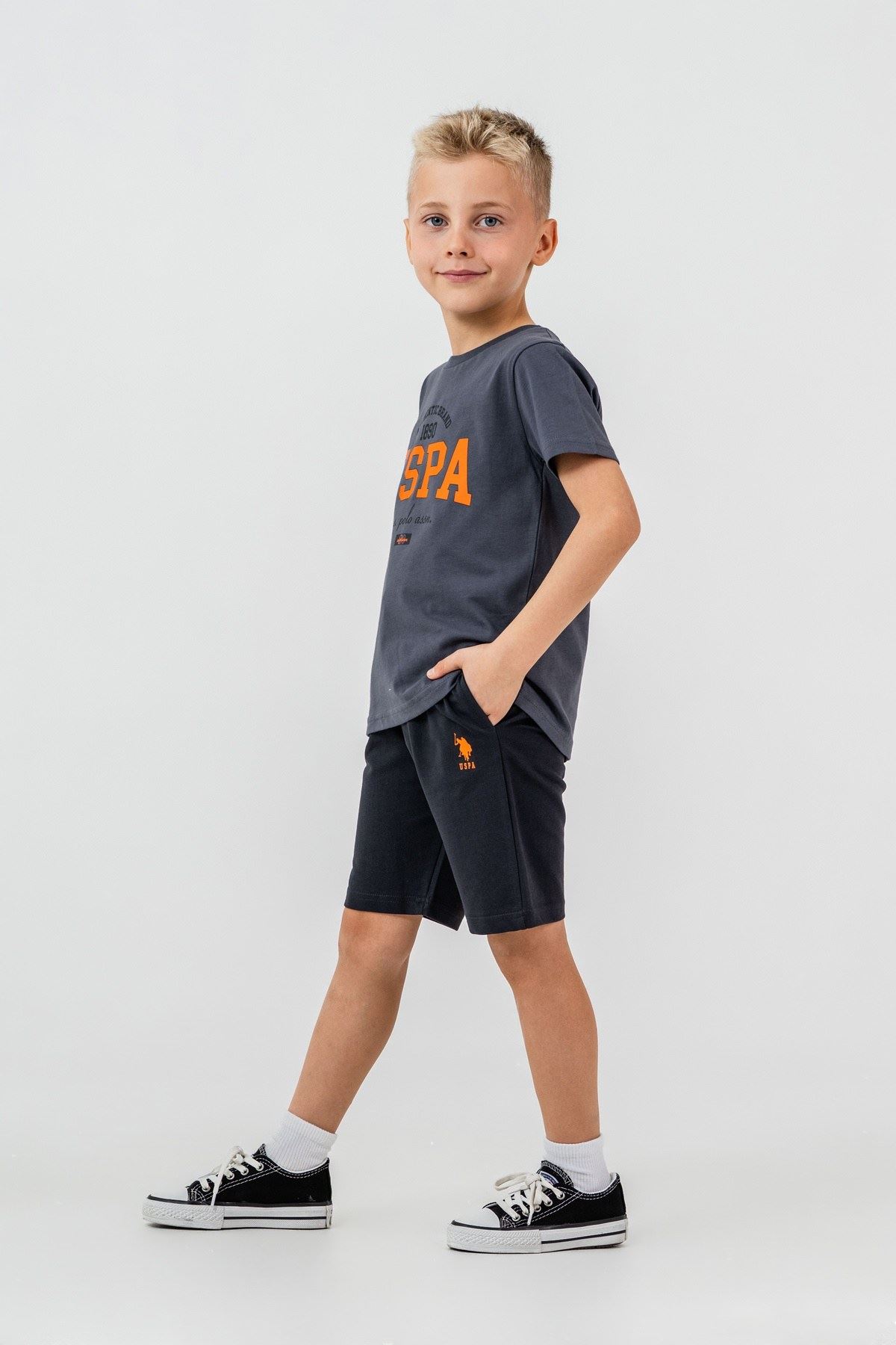 4-15 Yaş Lisanslı Us Polo Assn Erkek Çocuk Takım-Füme