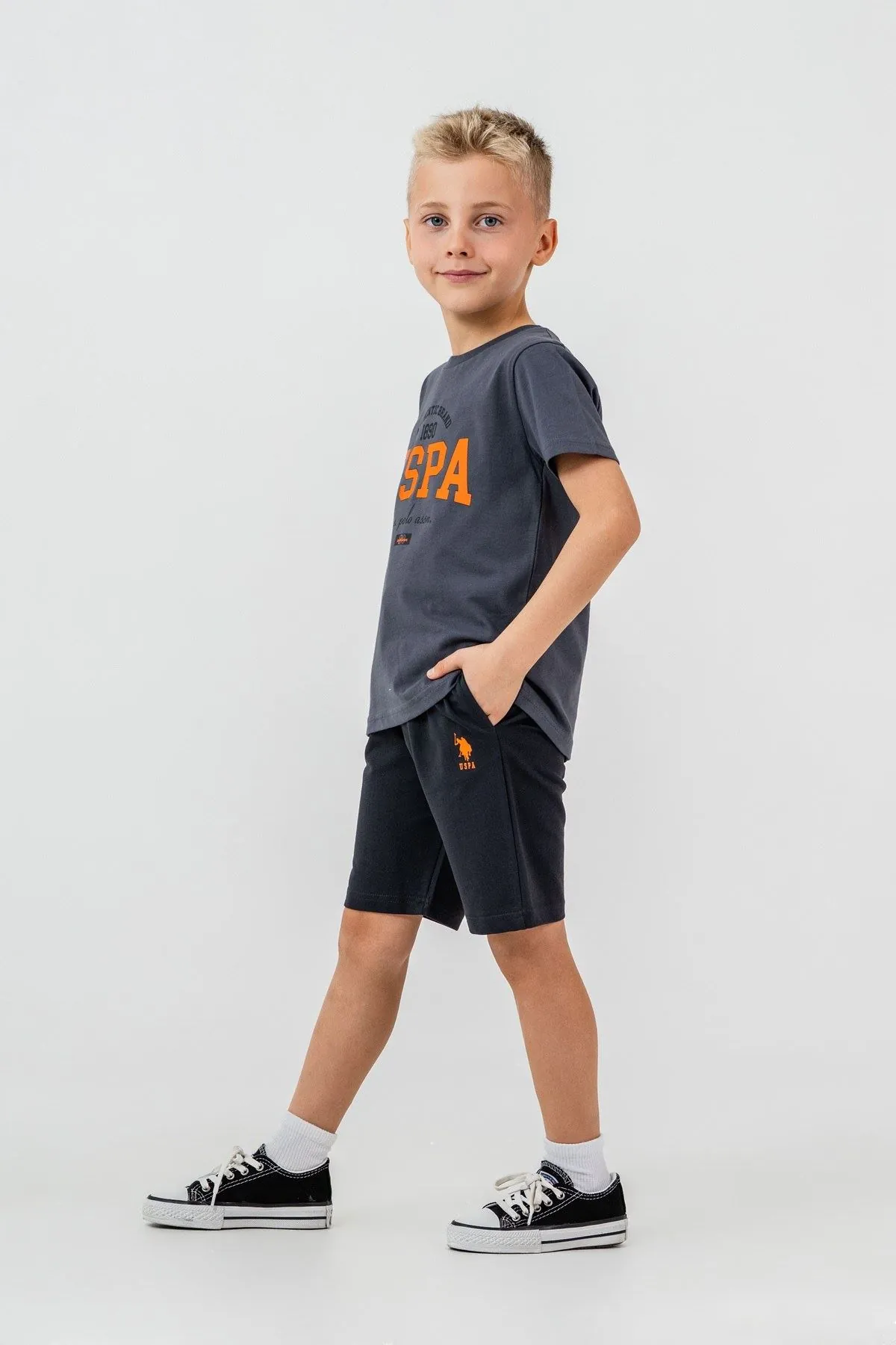 4-15 Yaş Lisanslı Us Polo Assn Erkek Çocuk Takım-Füme