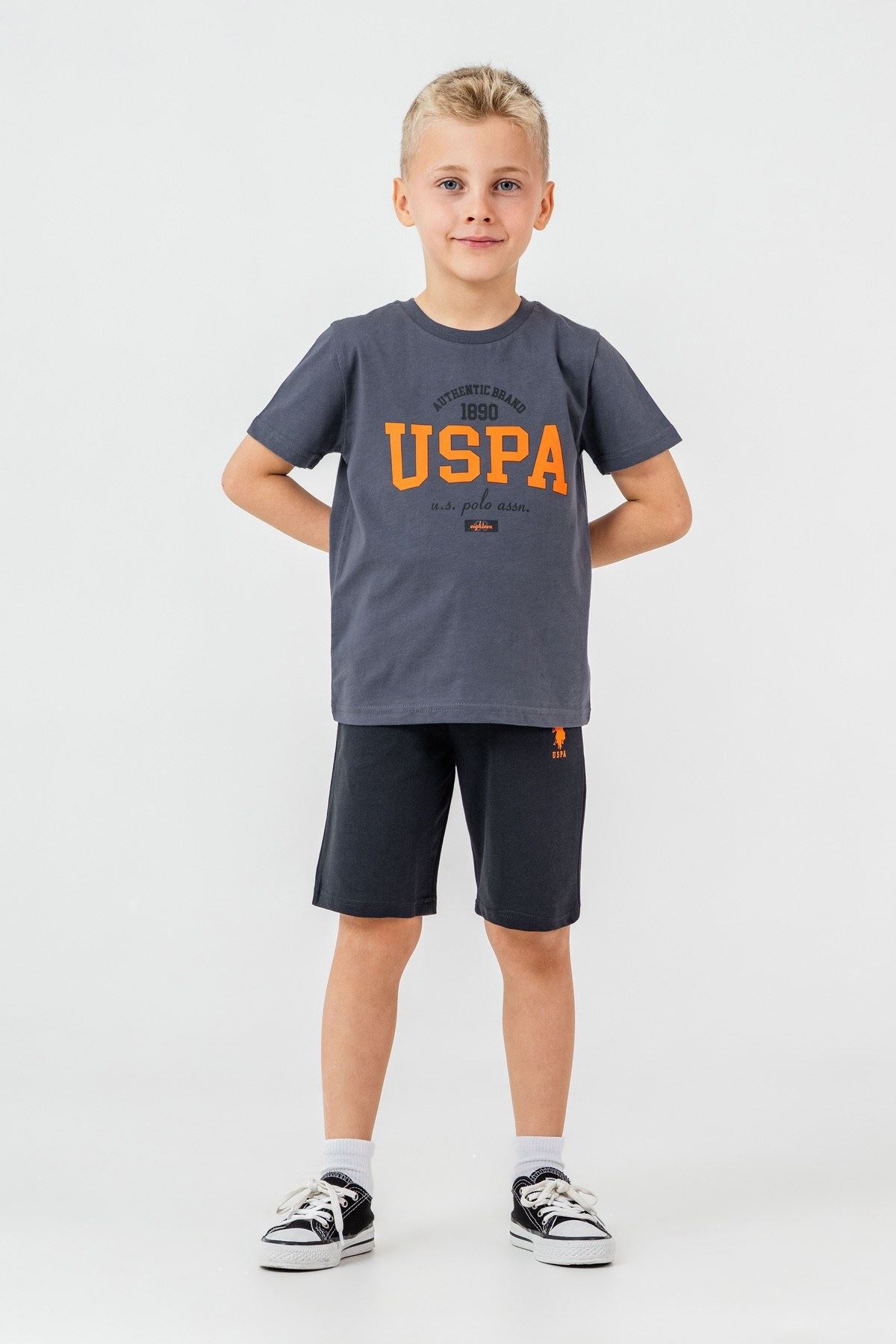 4-15 Yaş Lisanslı Us Polo Assn Erkek Çocuk Takım-Füme