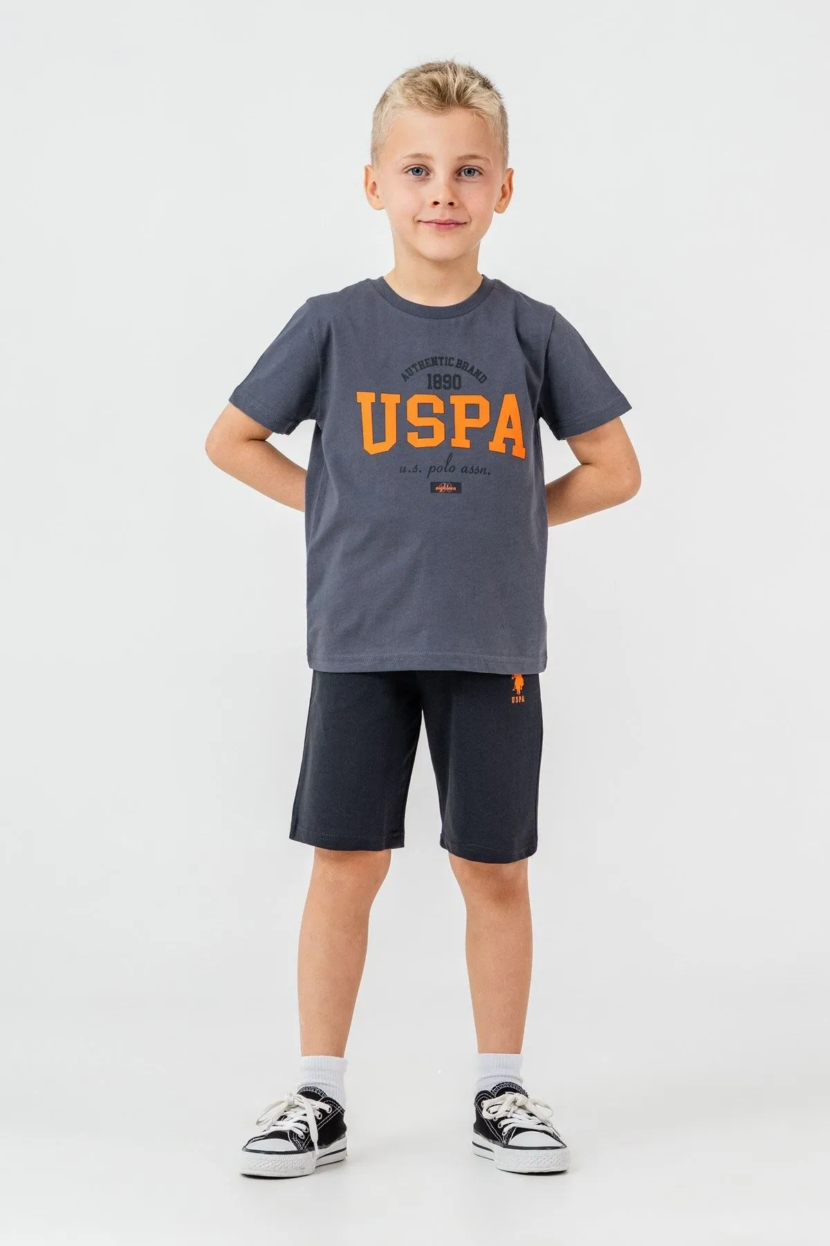 4-15 Yaş Lisanslı Us Polo Assn Erkek Çocuk Takım-Füme