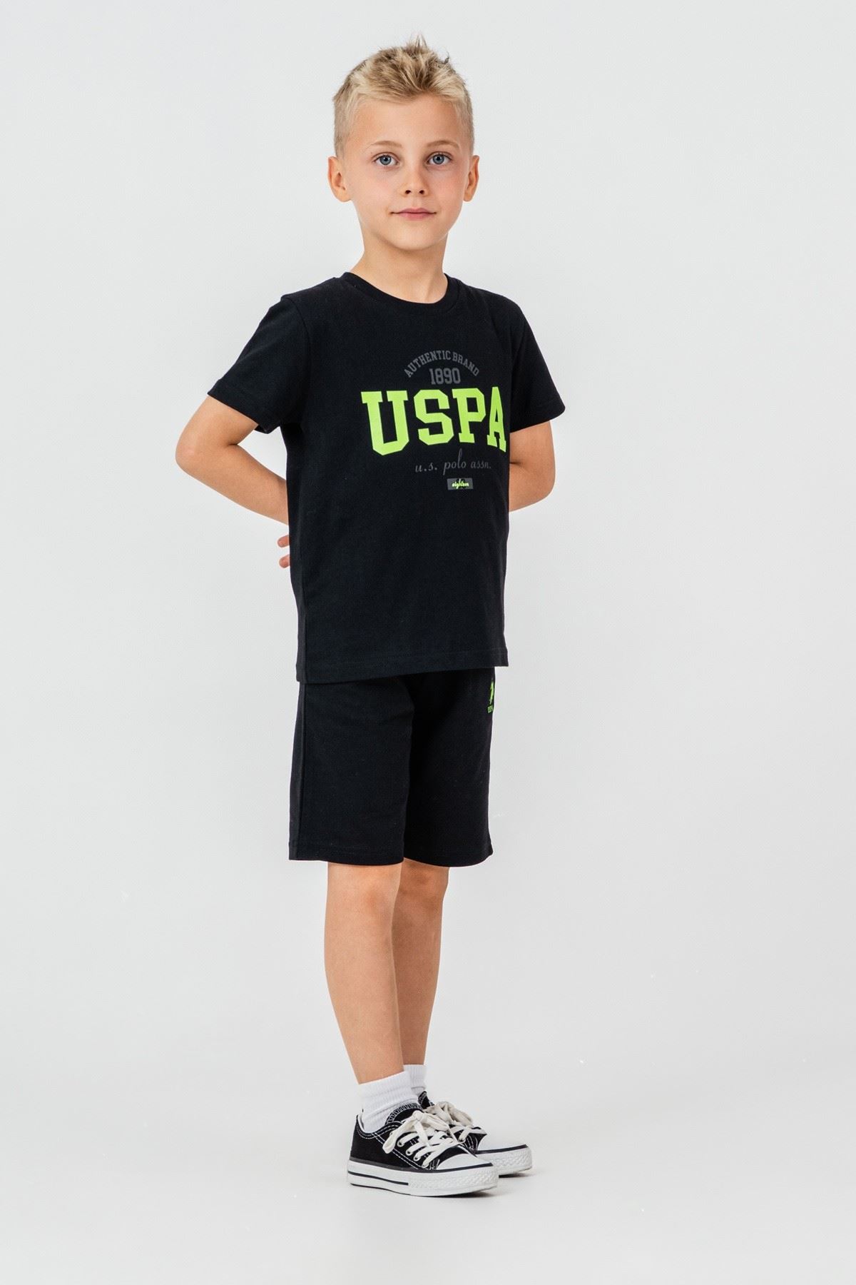 4-15 Yaş Lisanslı Us Polo Assn Erkek Çocuk Takım-Siyah