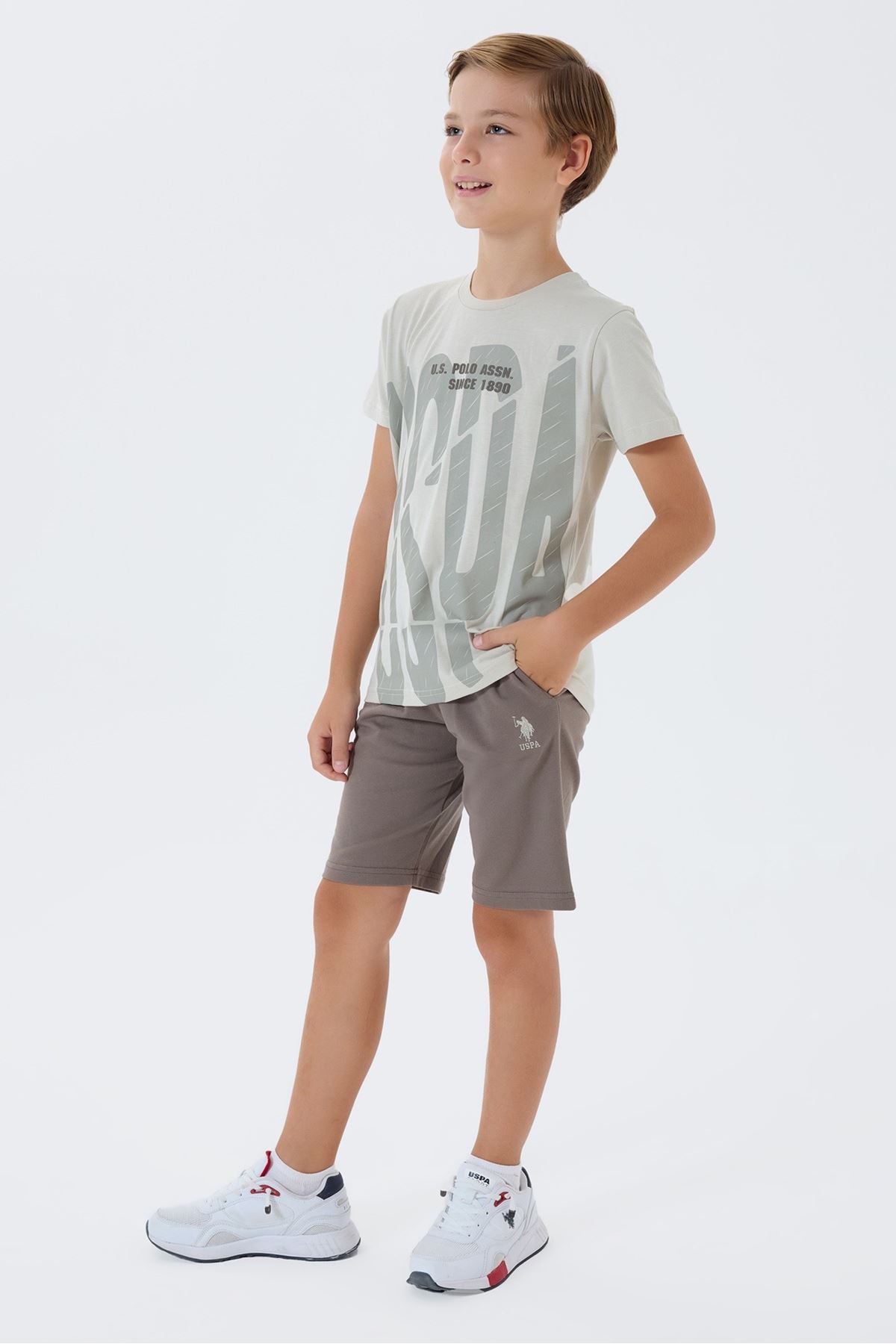 4-15 Yaş Lisanslı Us Polo Assn Erkek Çocuk Takım-Latte