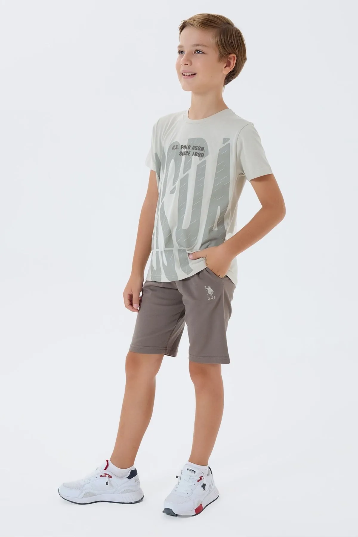 4-15 Yaş Lisanslı Us Polo Assn Erkek Çocuk Takım-Latte