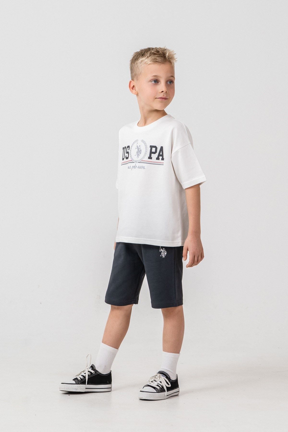 4-15 Yaş Lisanslı Us Polo Assn Erkek Çocuk Takım-Ekru