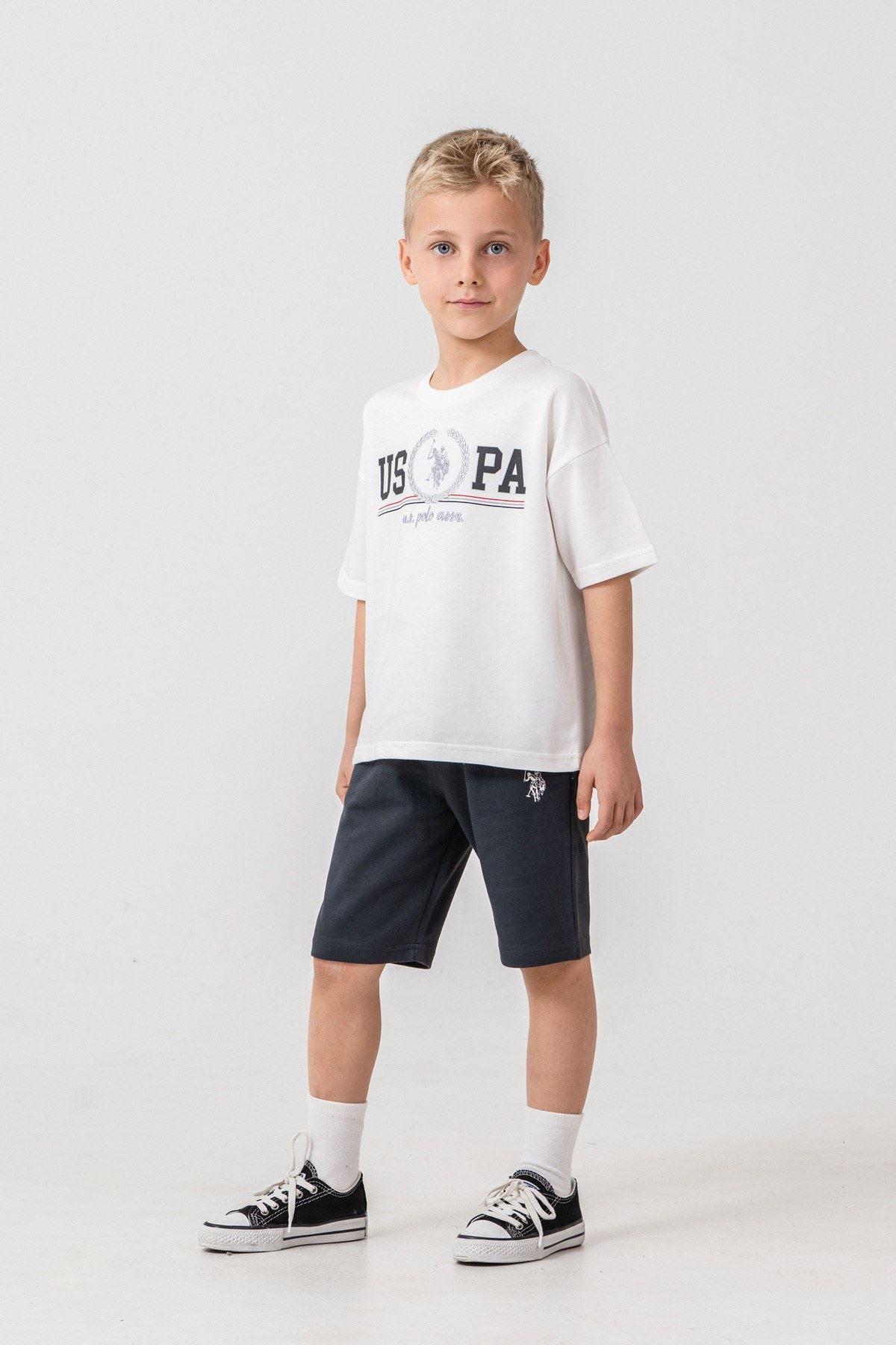 4-15 Yaş Lisanslı Us Polo Assn Erkek Çocuk Takım-Ekru