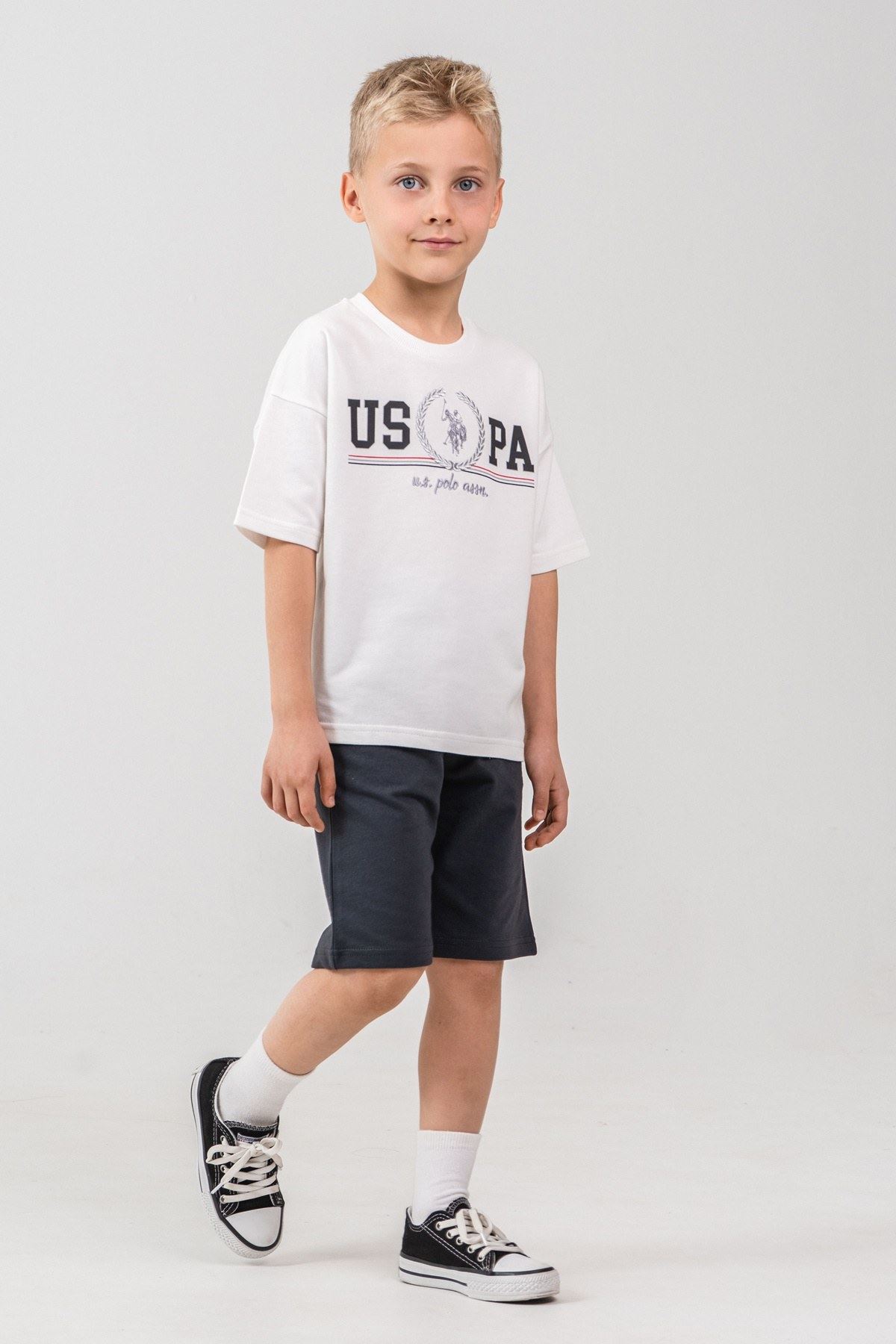 4-15 Yaş Lisanslı Us Polo Assn Erkek Çocuk Takım-Ekru