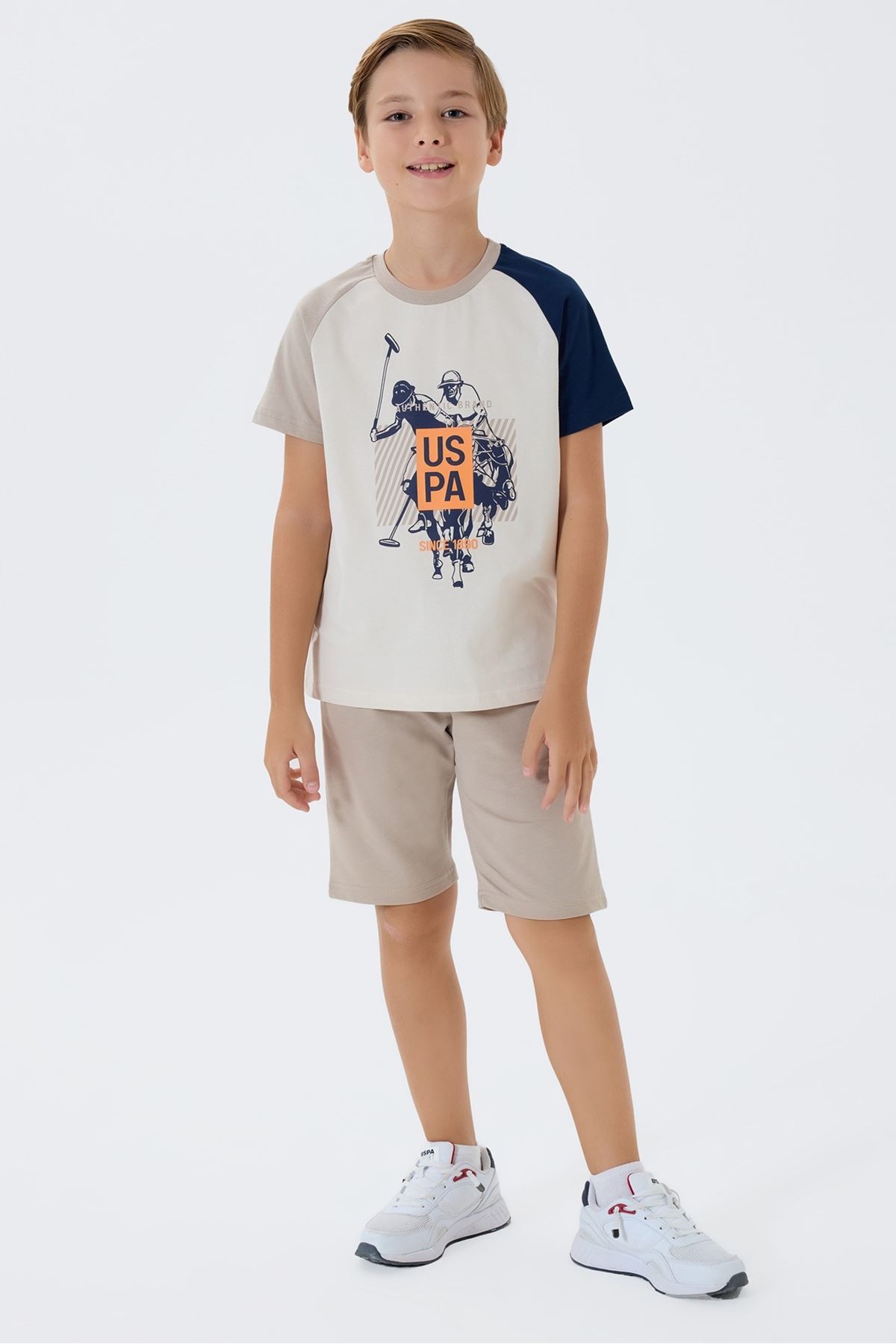 4-15 Yaş Lisanslı Us Polo Assn Erkek Çocuk Takım-Latte