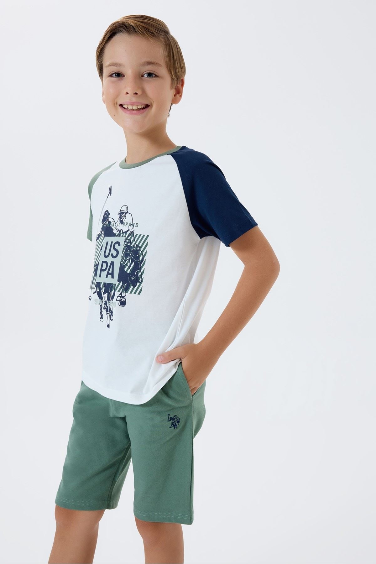 4-15 Yaş Lisanslı Us Polo Assn Erkek Çocuk Takım-Ekru