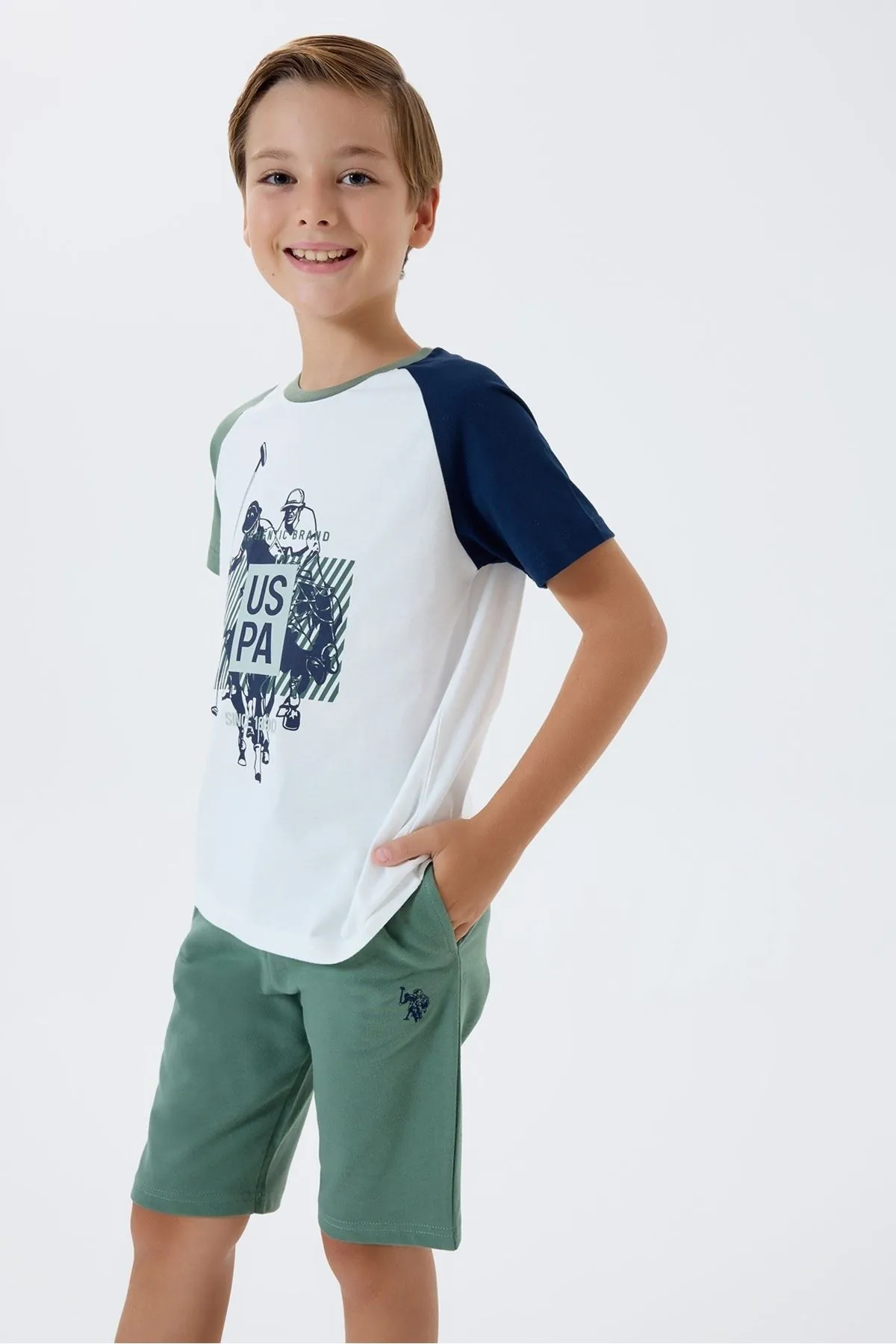 4-15 Yaş Lisanslı Us Polo Assn Erkek Çocuk Takım-Ekru