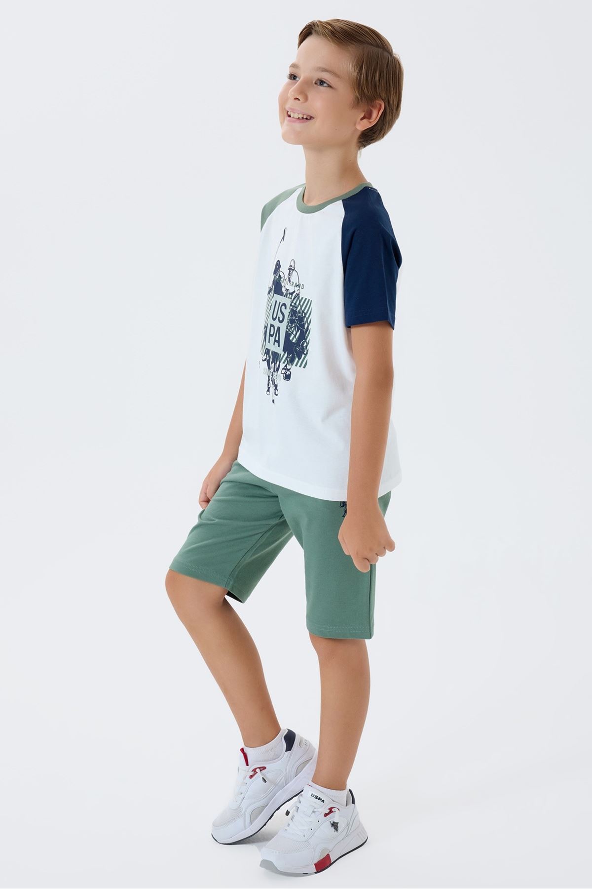 4-15 Yaş Lisanslı Us Polo Assn Erkek Çocuk Takım-Ekru