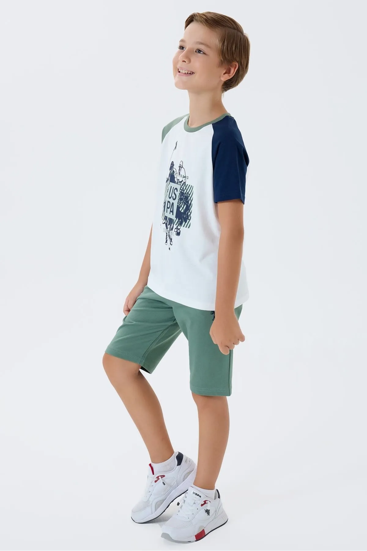4-15 Yaş Lisanslı Us Polo Assn Erkek Çocuk Takım-Ekru