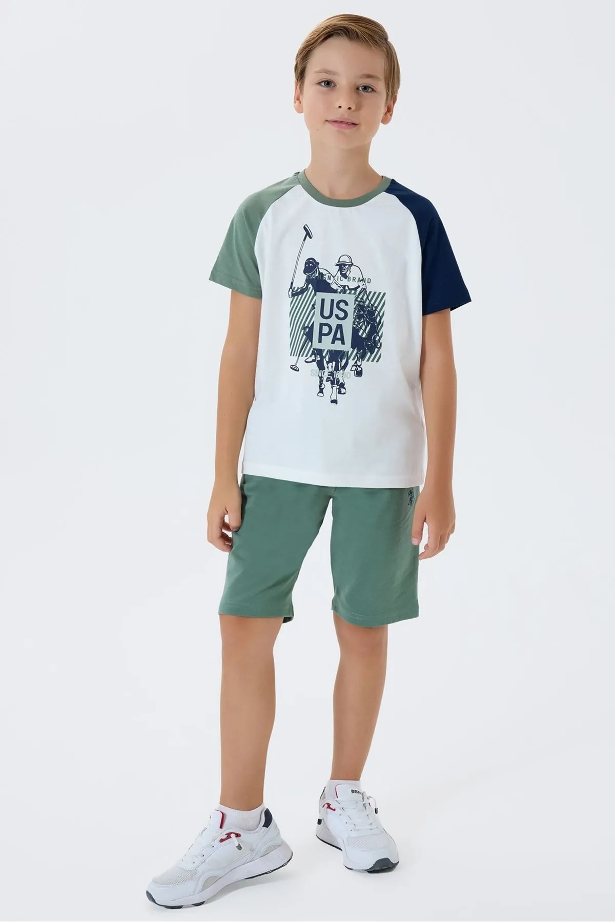 4-15 Yaş Lisanslı Us Polo Assn Erkek Çocuk Takım-Ekru