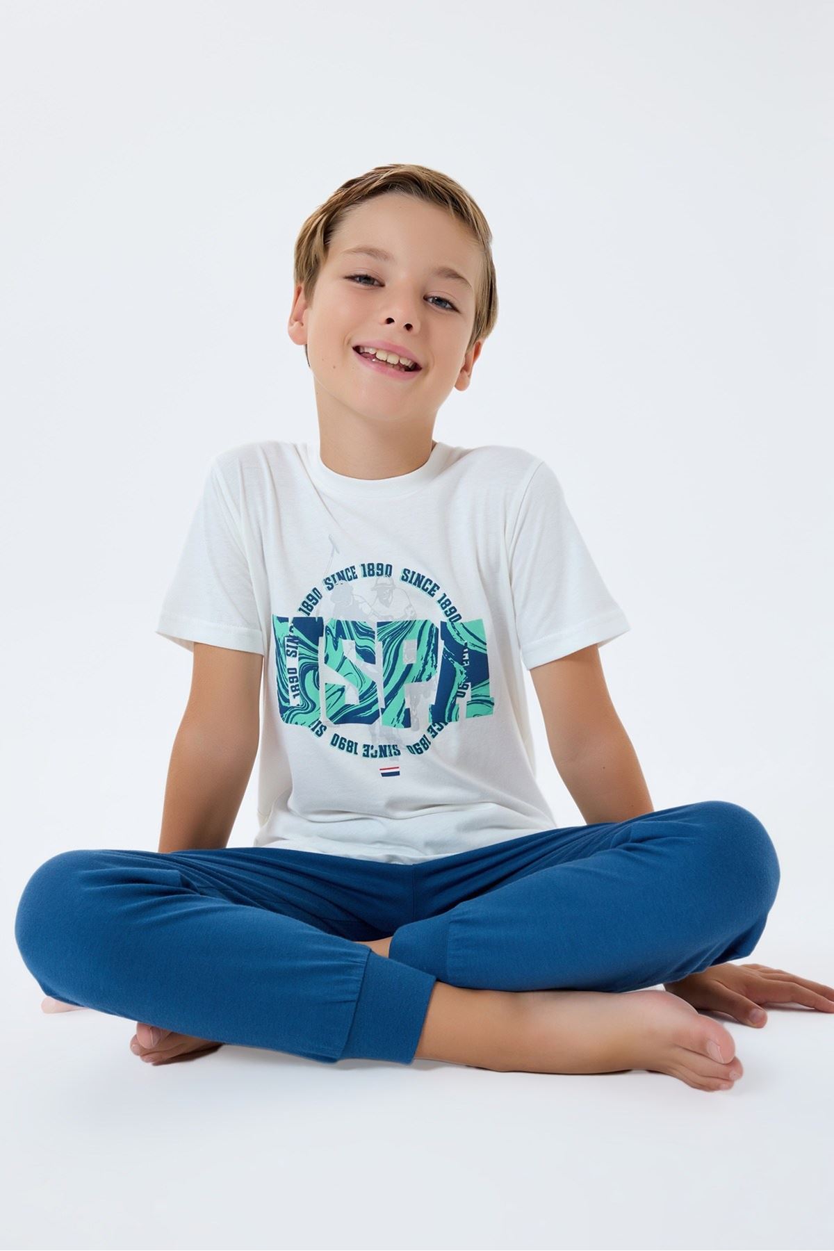 4-15 Yaş Lisanslı Us Polo Assn Erkek Çocuk Takım-Ekru