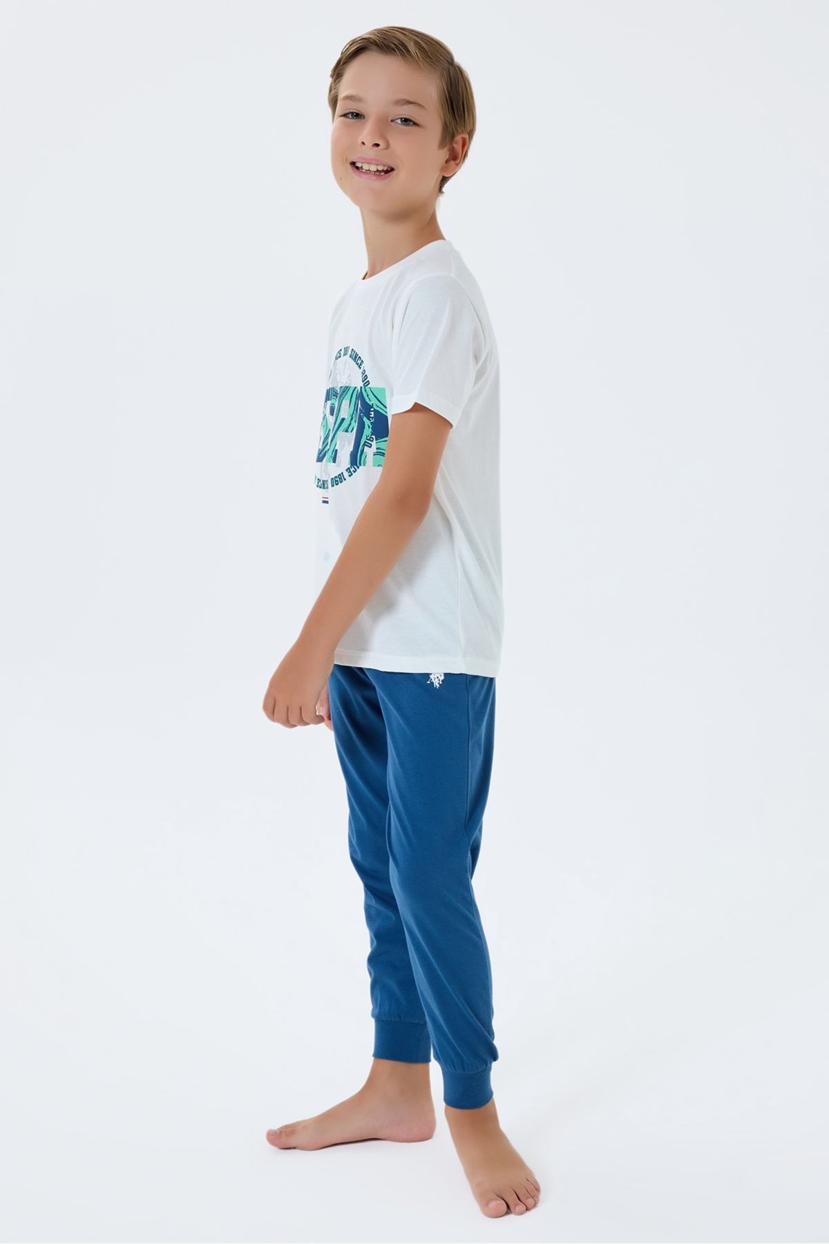 4-15 Yaş Lisanslı Us Polo Assn Erkek Çocuk Takım-Ekru