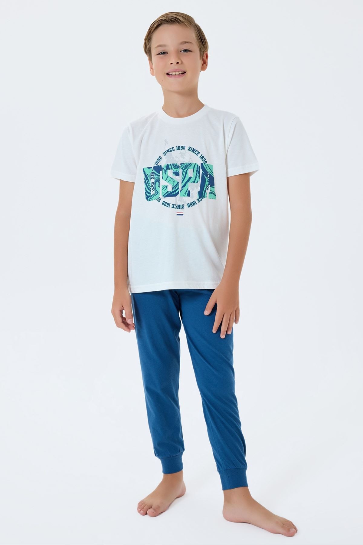 4-15 Yaş Lisanslı Us Polo Assn Erkek Çocuk Takım-Ekru