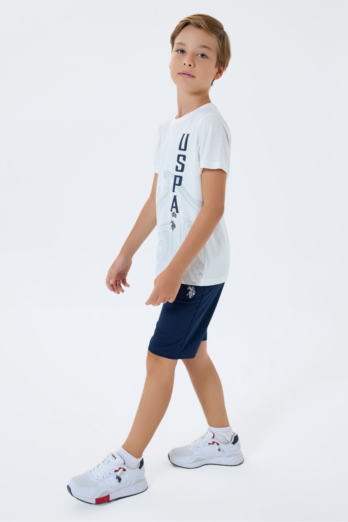4-15 Yaş Lisanslı Us Polo Assn Erkek Çocuk Takım-Ekru