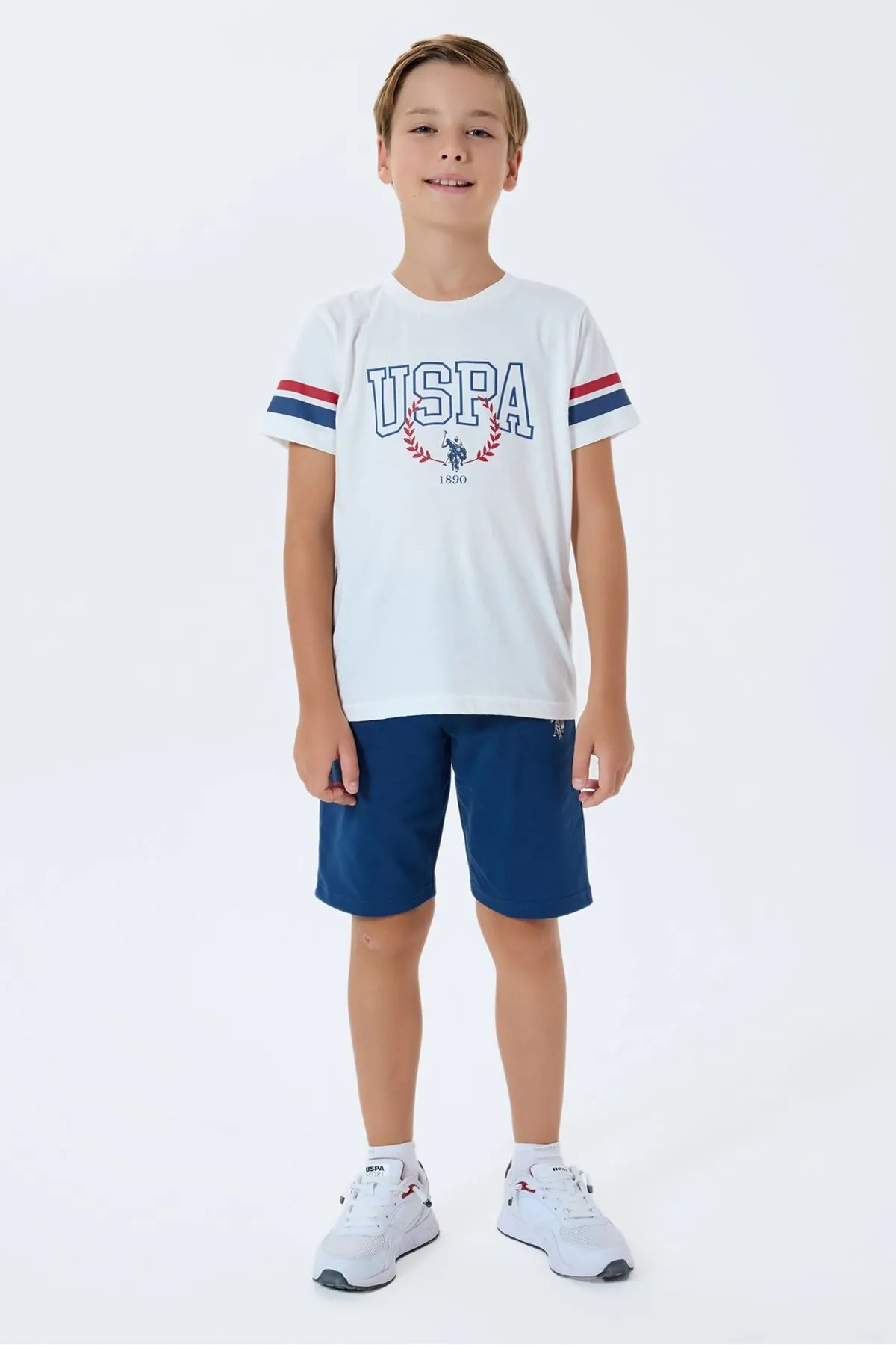 4-15 Yaş Lisanslı Us Polo Assn Erkek Çocuk Takım-Ekru