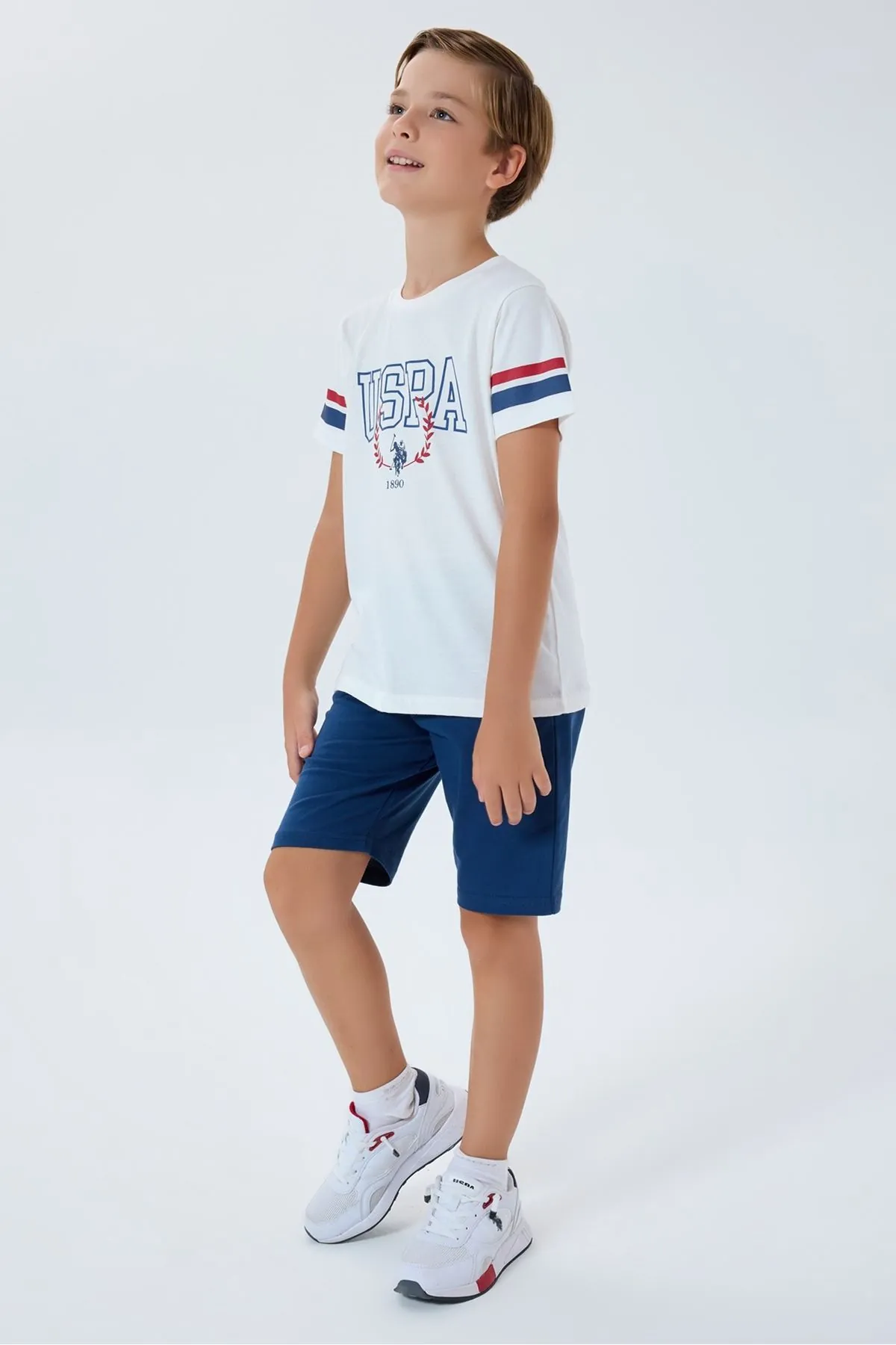 4-15 Yaş Lisanslı Us Polo Assn Erkek Çocuk Takım-Ekru