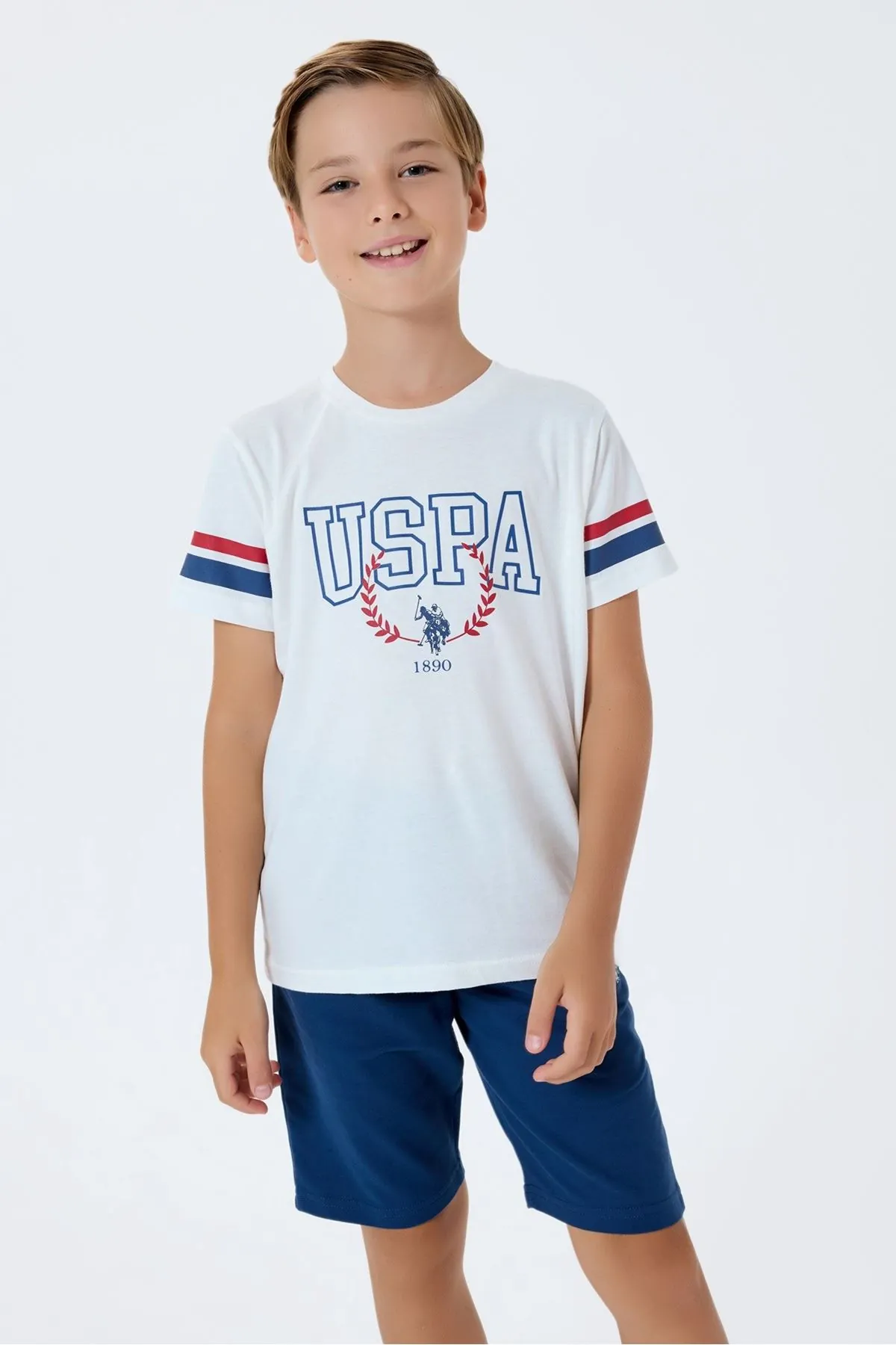 4-15 Yaş Lisanslı Us Polo Assn Erkek Çocuk Takım-Ekru