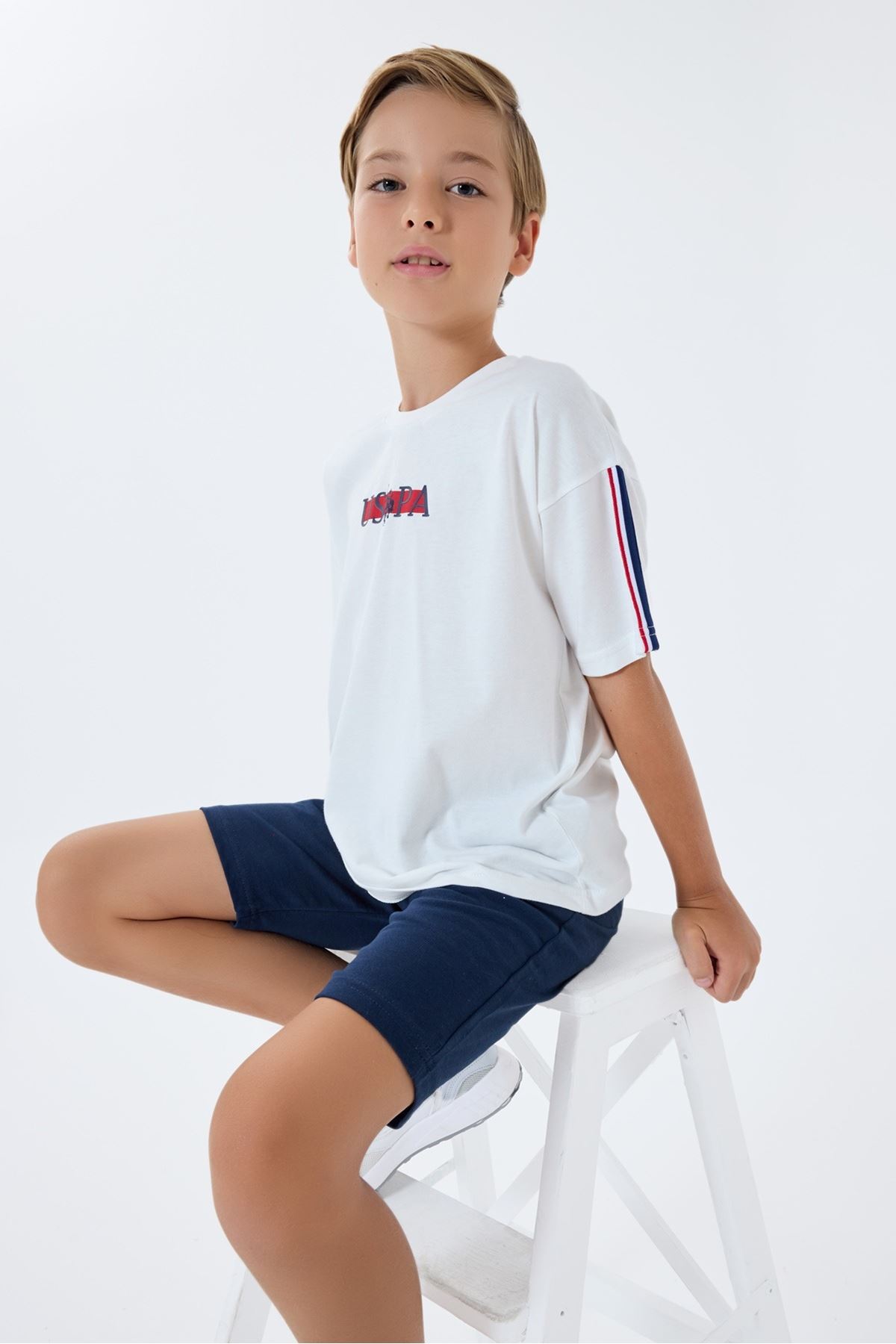 4-15 Yaş Lisanslı Us Polo Assn Erkek Çocuk Takım-Ekru