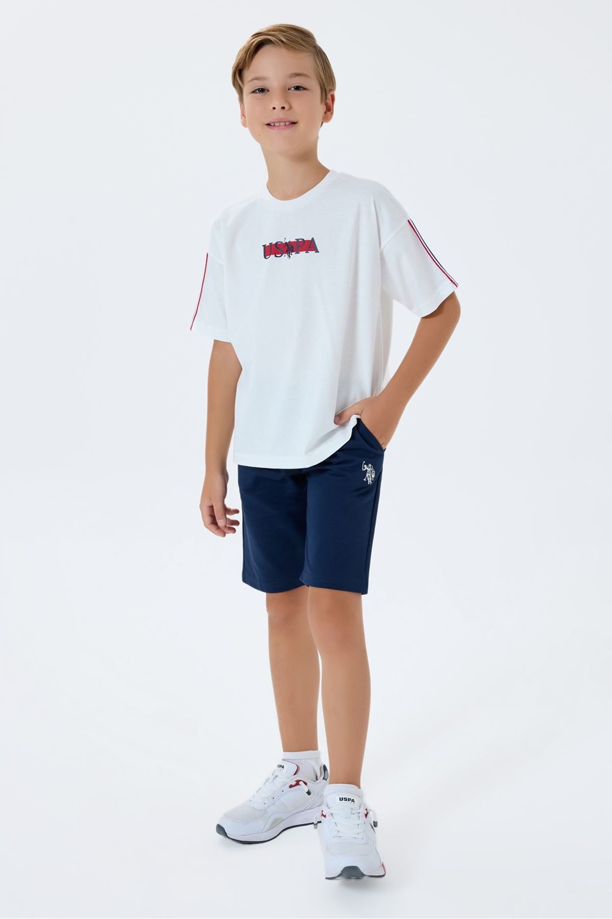 4-15 Yaş Lisanslı Us Polo Assn Erkek Çocuk Takım-Ekru