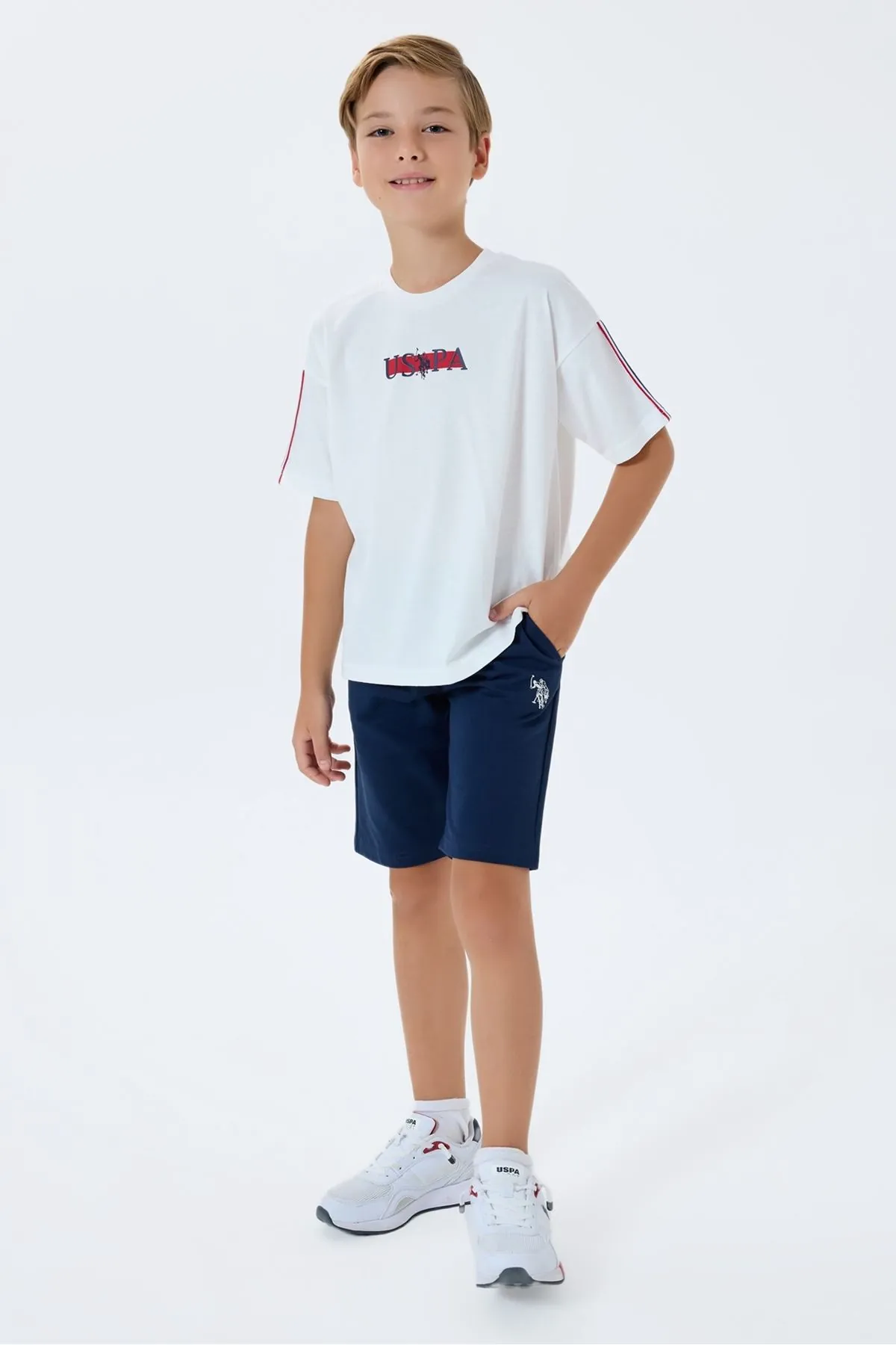 4-15 Yaş Lisanslı Us Polo Assn Erkek Çocuk Takım-Ekru