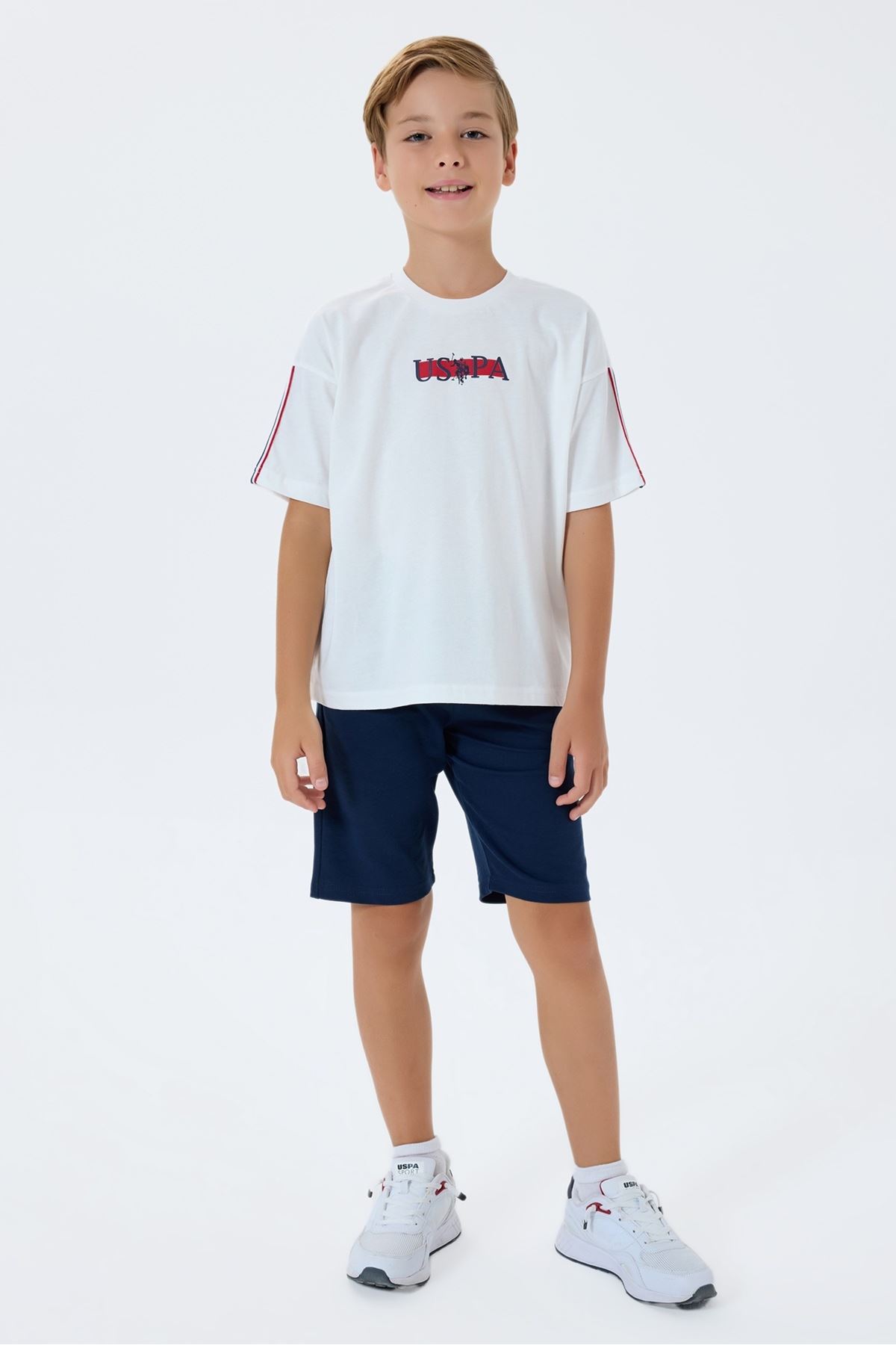 4-15 Yaş Lisanslı Us Polo Assn Erkek Çocuk Takım-Ekru