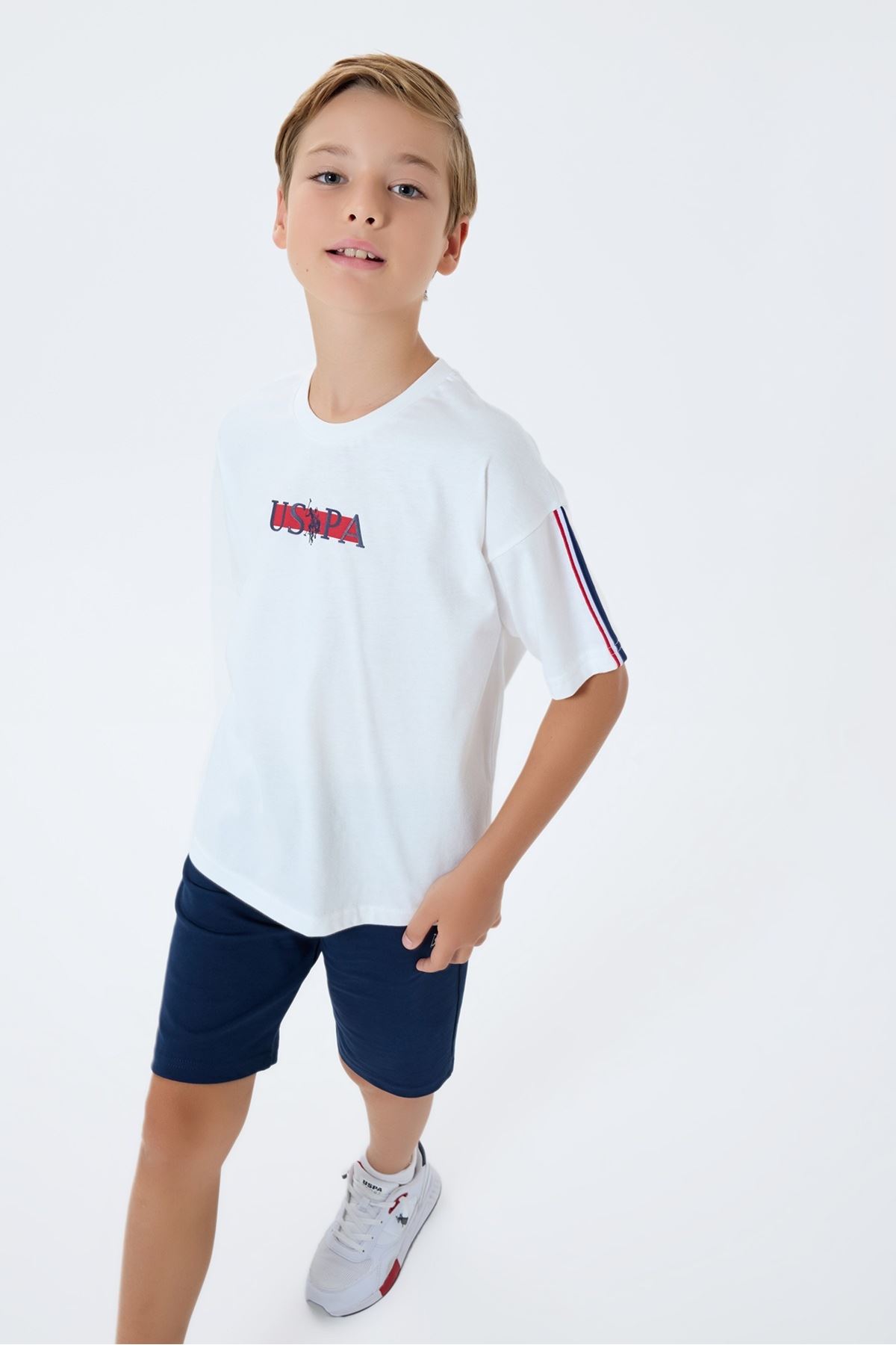 4-15 Yaş Lisanslı Us Polo Assn Erkek Çocuk Takım-Ekru