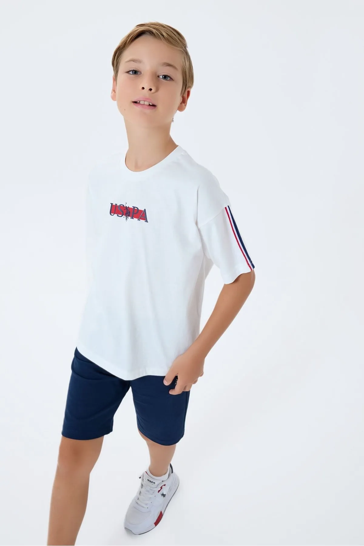 4-15 Yaş Lisanslı Us Polo Assn Erkek Çocuk Takım-Ekru