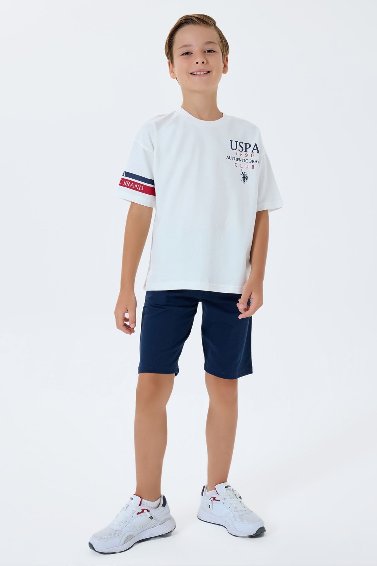 4-15 Yaş Lisanslı Us Polo Assn Erkek Çocuk Takım-Ekru