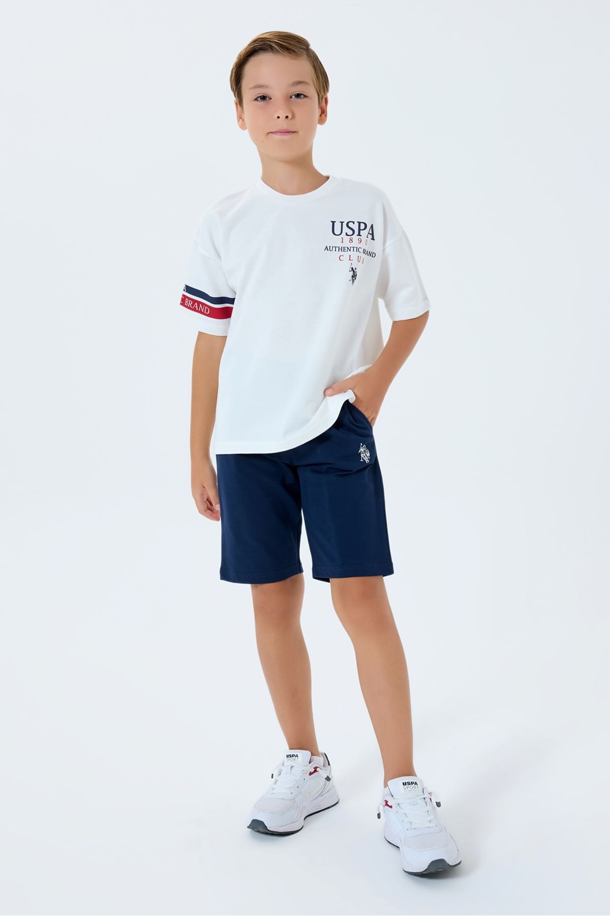4-15 Yaş Lisanslı Us Polo Assn Erkek Çocuk Takım-Ekru