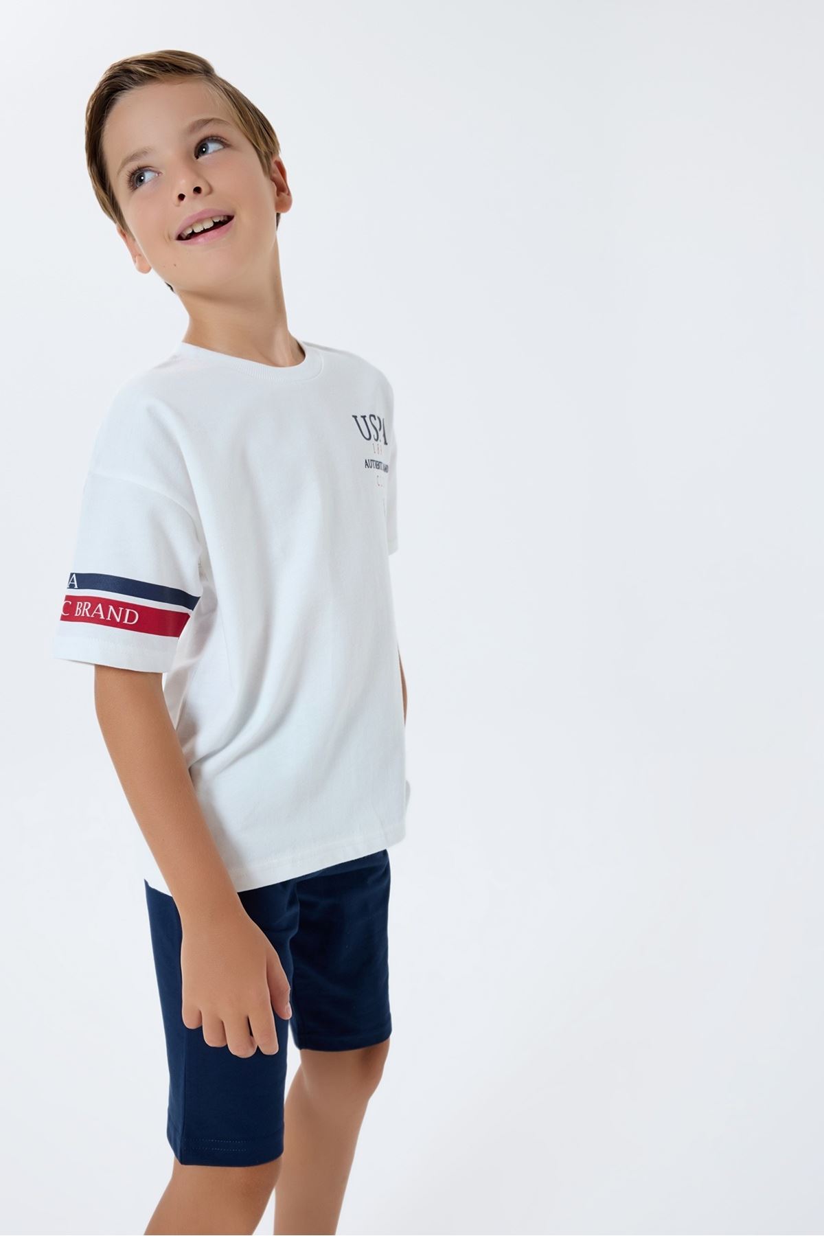 4-15 Yaş Lisanslı Us Polo Assn Erkek Çocuk Takım-Ekru