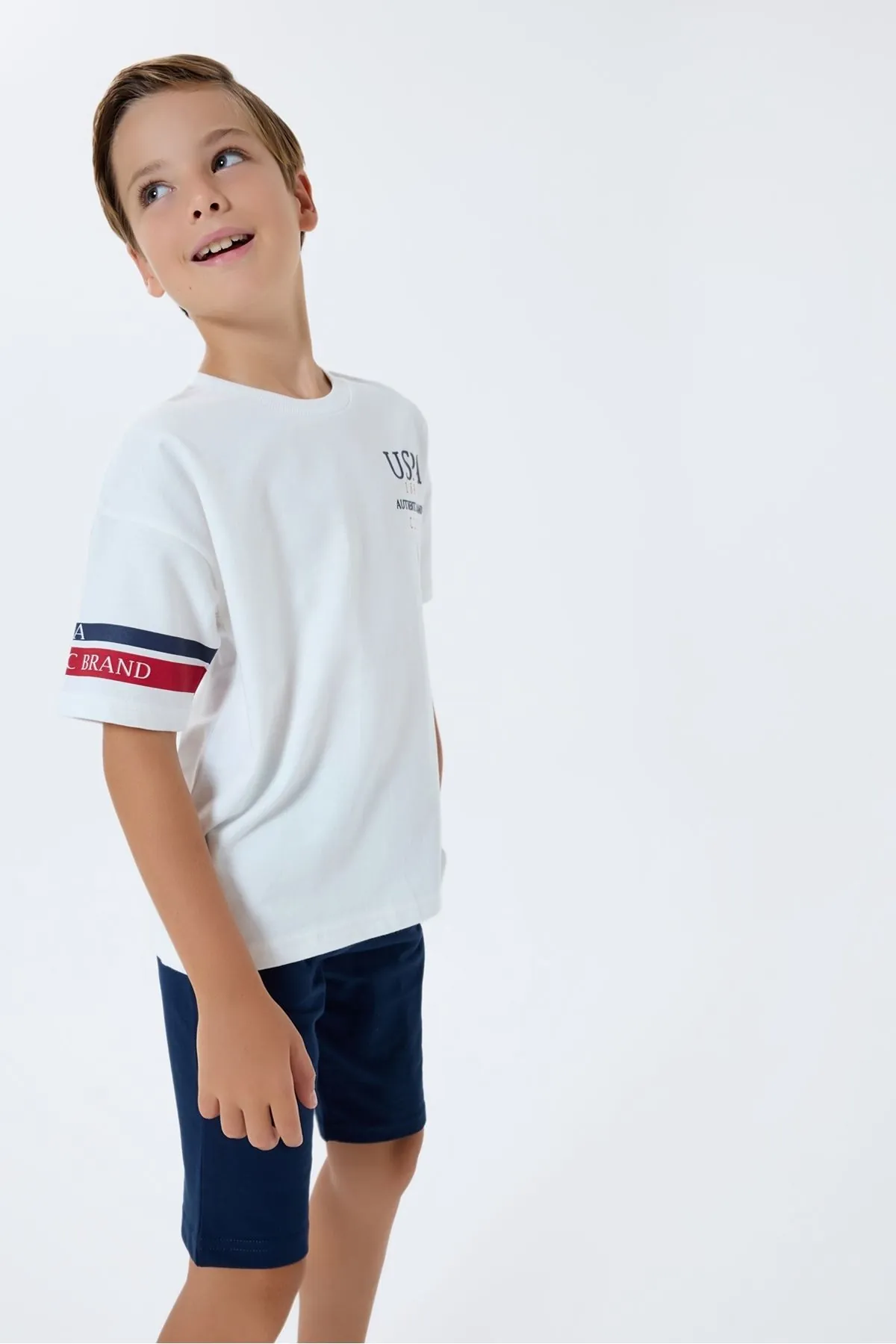 4-15 Yaş Lisanslı Us Polo Assn Erkek Çocuk Takım-Ekru
