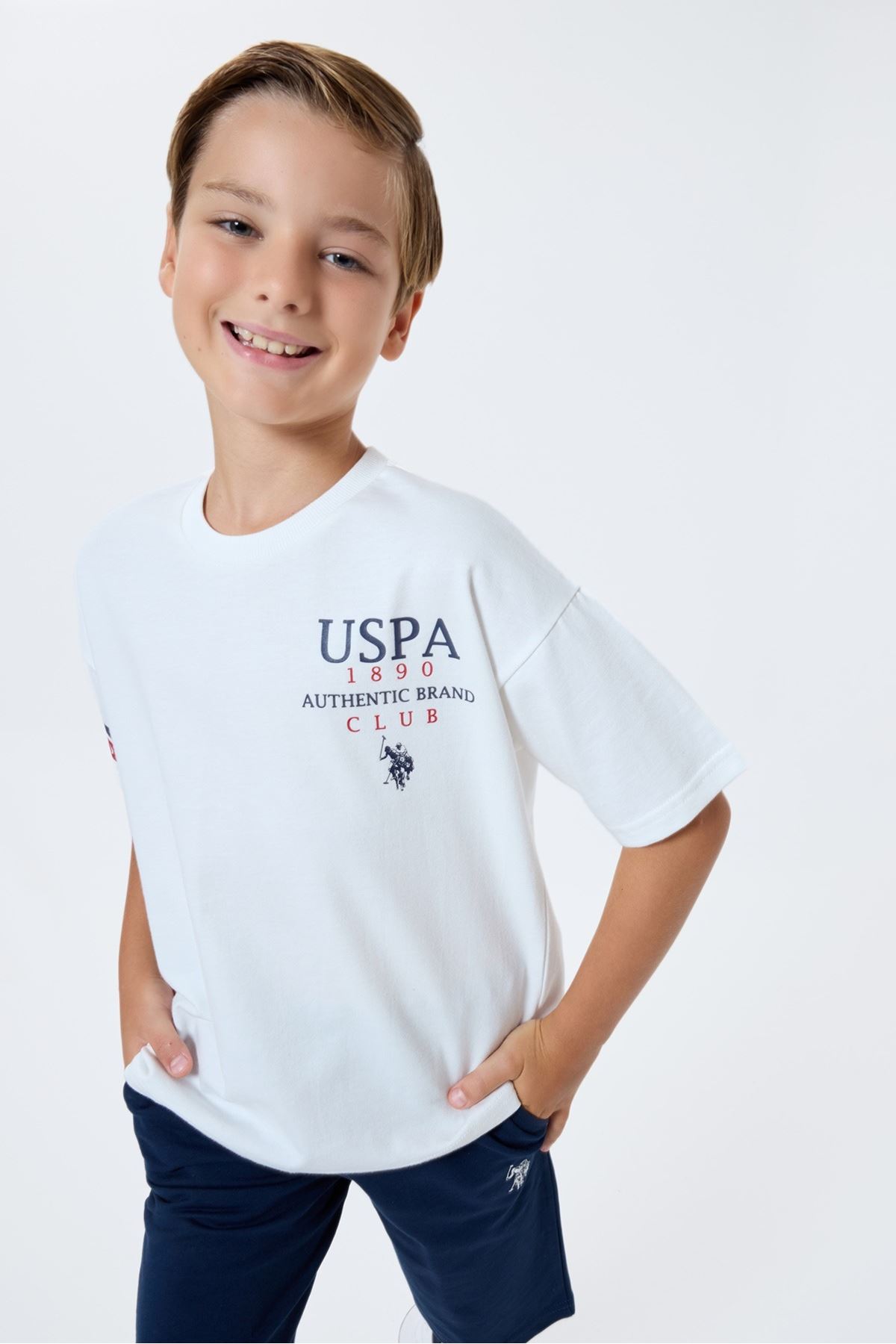 4-15 Yaş Lisanslı Us Polo Assn Erkek Çocuk Takım-Ekru