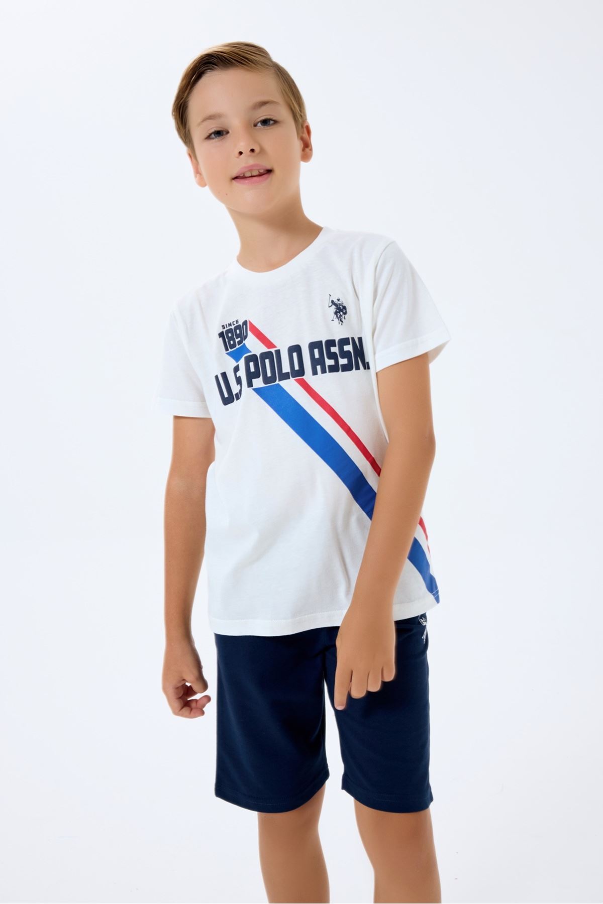 4-15 Yaş Lisanslı Us Polo Assn Erkek Çocuk Takım-Ekru