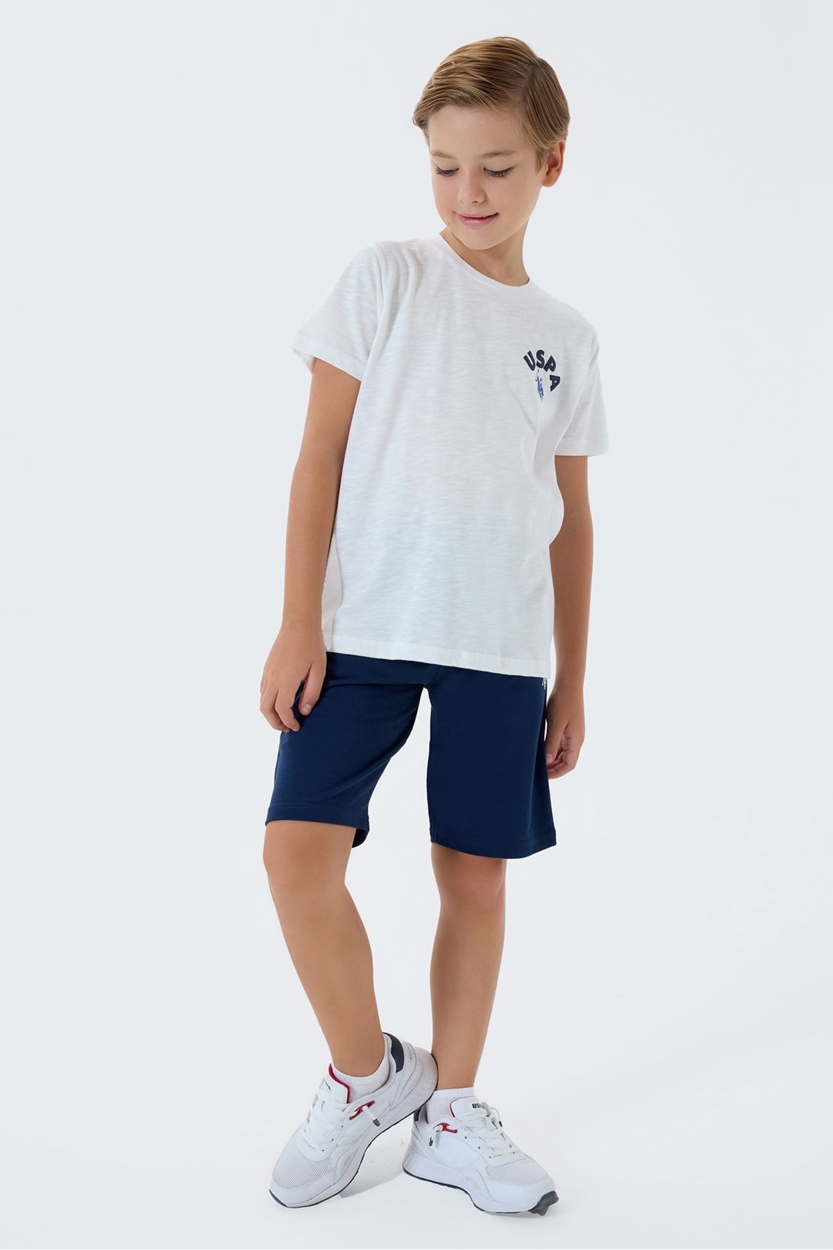 4-15 Yaş Lisanslı Us Polo Assn Erkek Çocuk Takım-Ekru