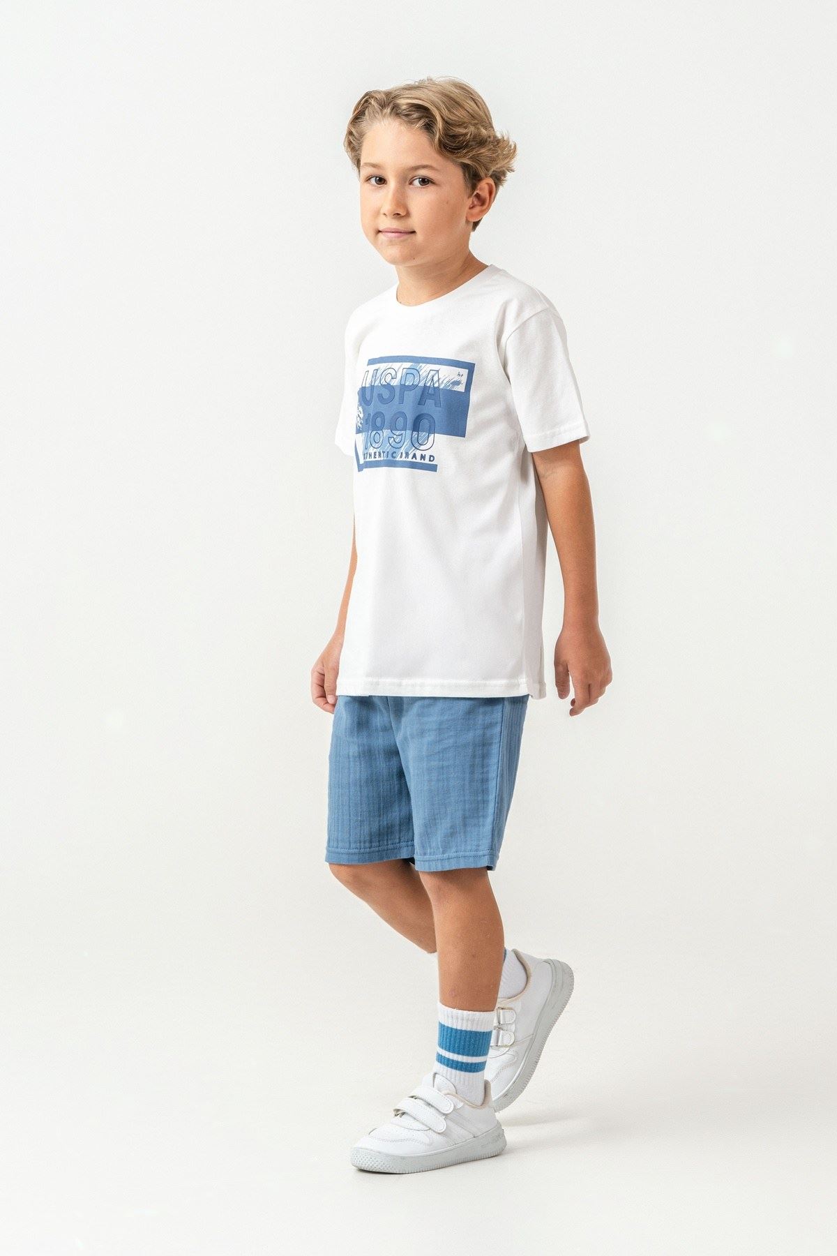 4-15 Yaş Lisanslı Us Polo Assn Erkek Çocuk Takım-Ekru