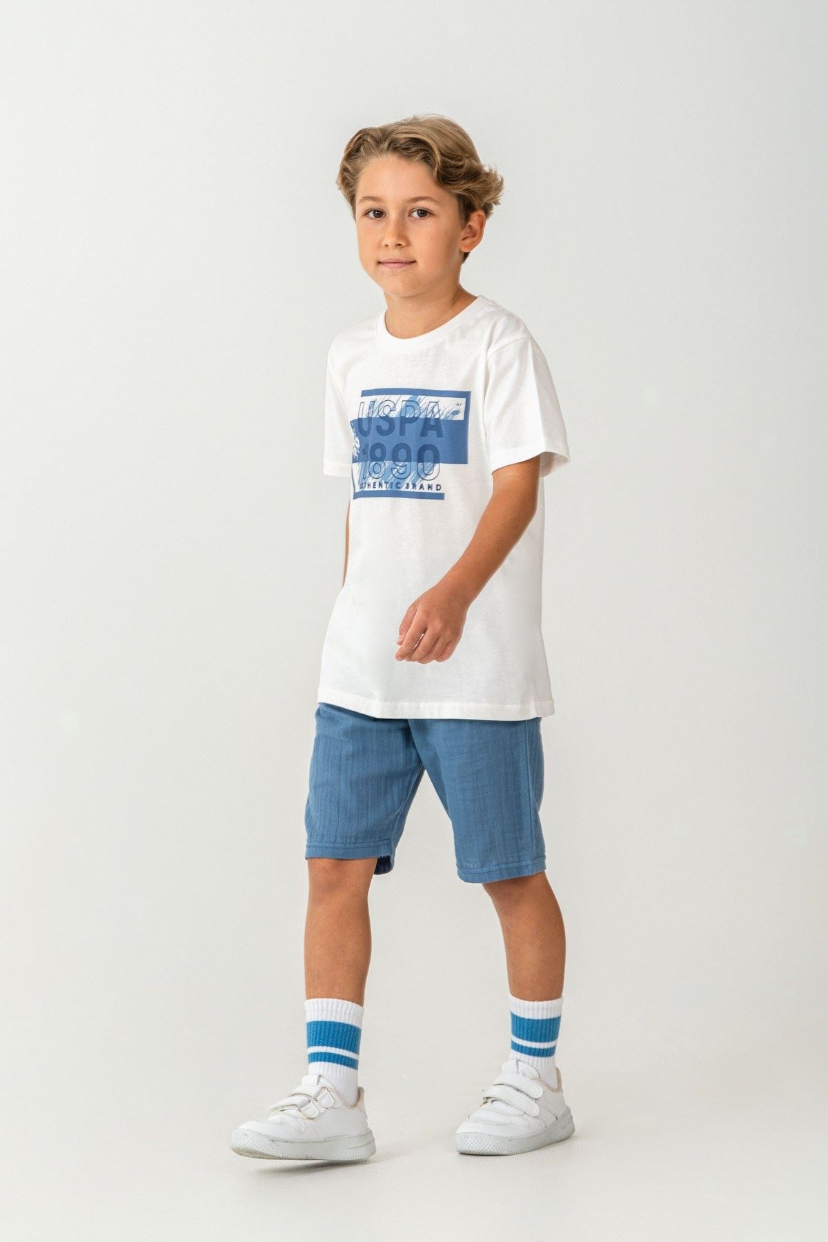 4-15 Yaş Lisanslı Us Polo Assn Erkek Çocuk Takım-Ekru