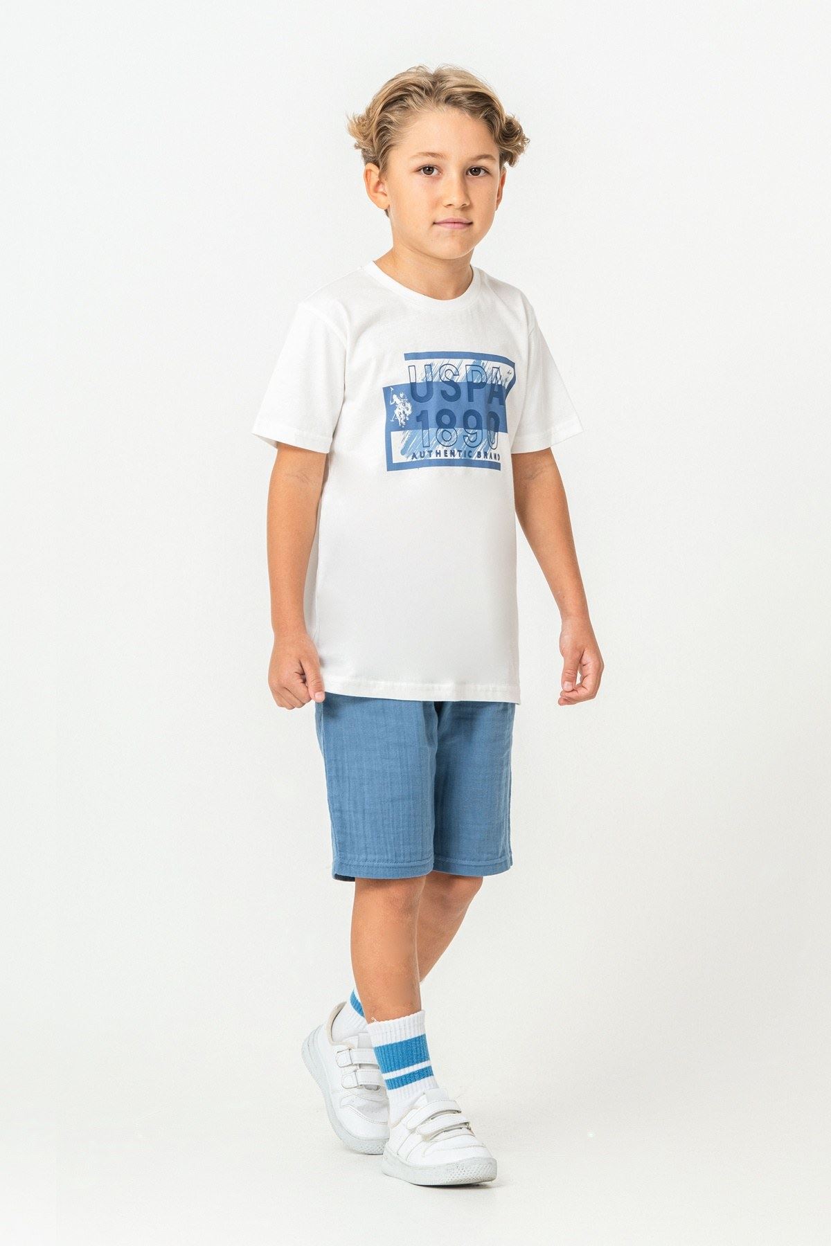 4-15 Yaş Lisanslı Us Polo Assn Erkek Çocuk Takım-Ekru