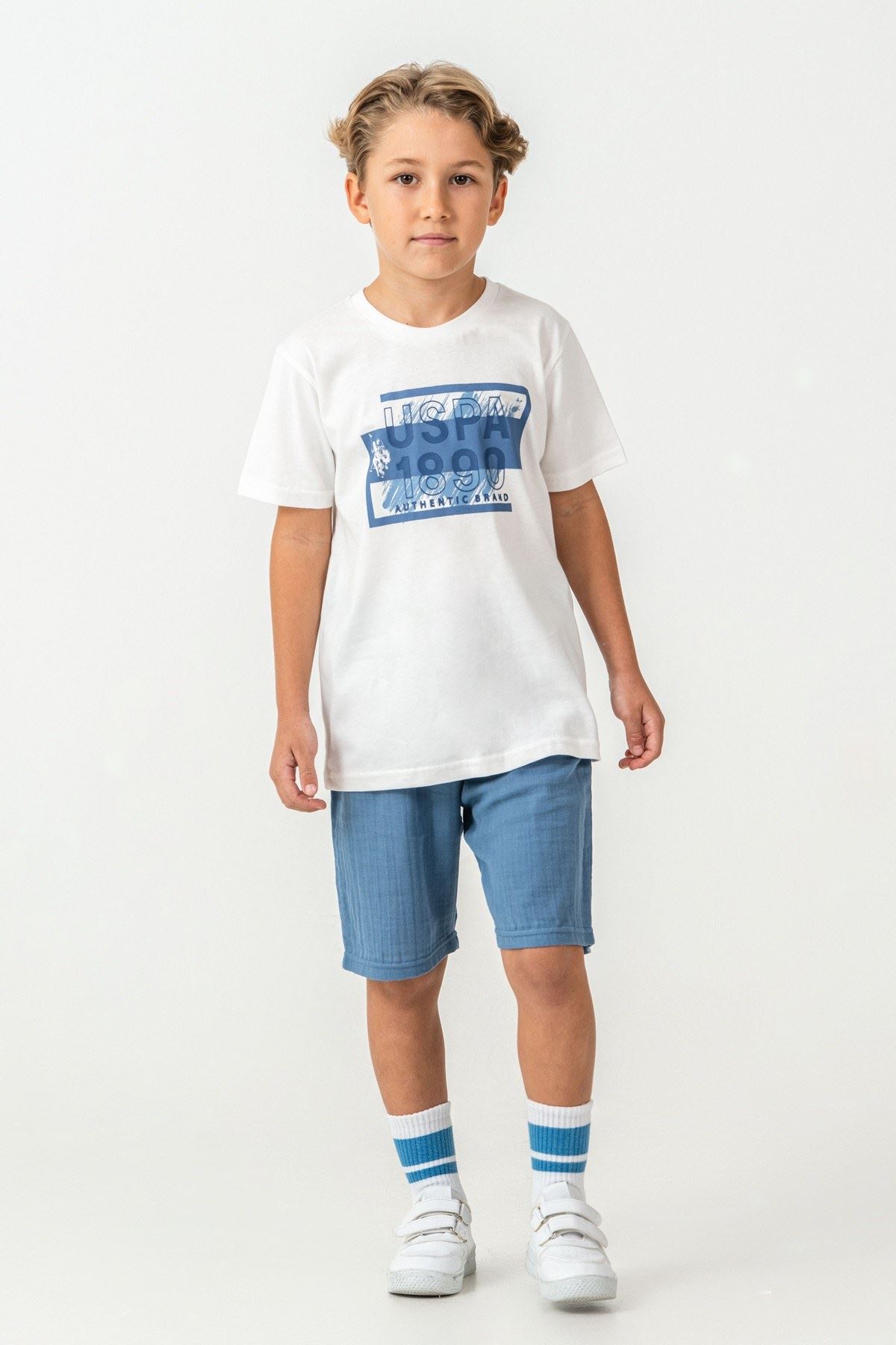 4-15 Yaş Lisanslı Us Polo Assn Erkek Çocuk Takım-Ekru