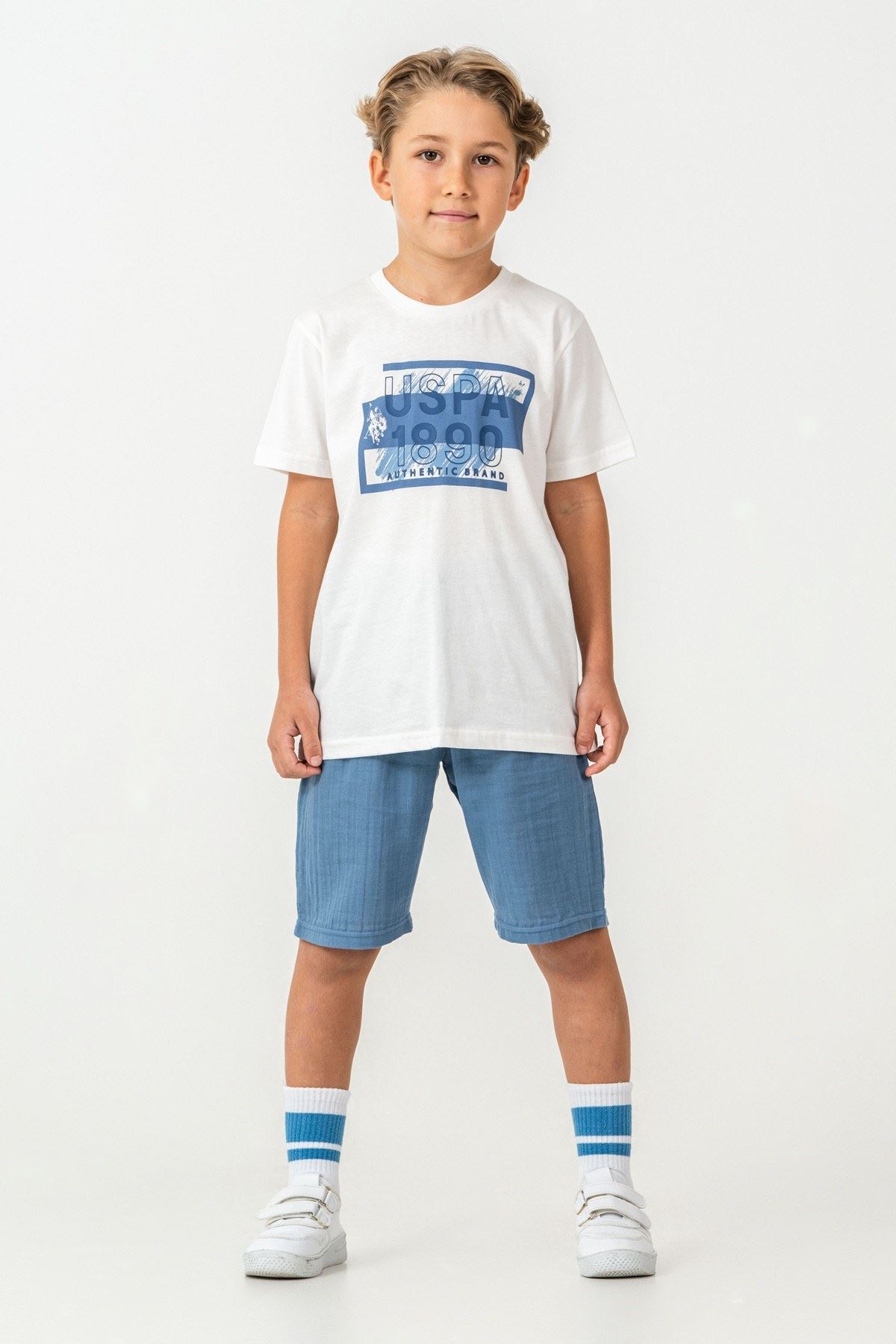 4-15 Yaş Lisanslı Us Polo Assn Erkek Çocuk Takım-Ekru