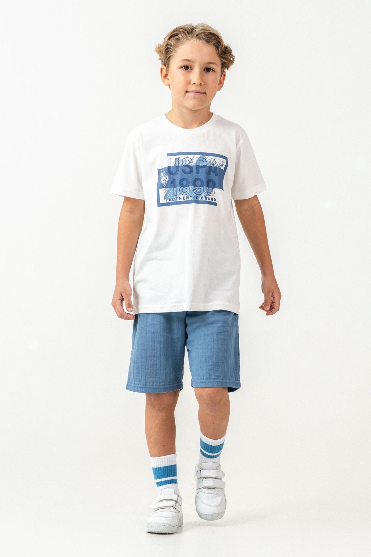 4-15 Yaş Lisanslı Us Polo Assn Erkek Çocuk Takım-Ekru