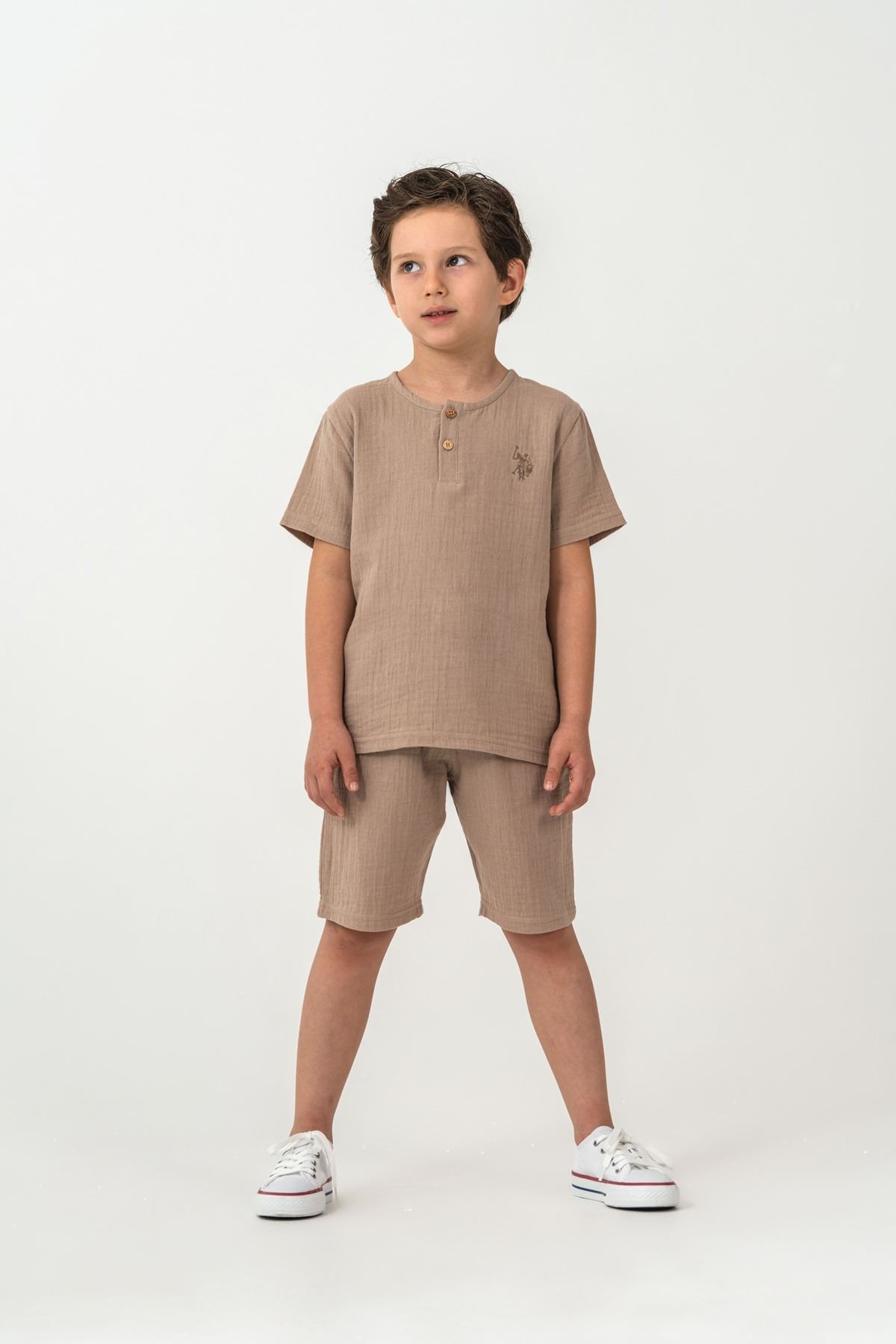 4-15 Yaş Lisanslı Us Polo Assn Erkek Çocuk Takım-Kum