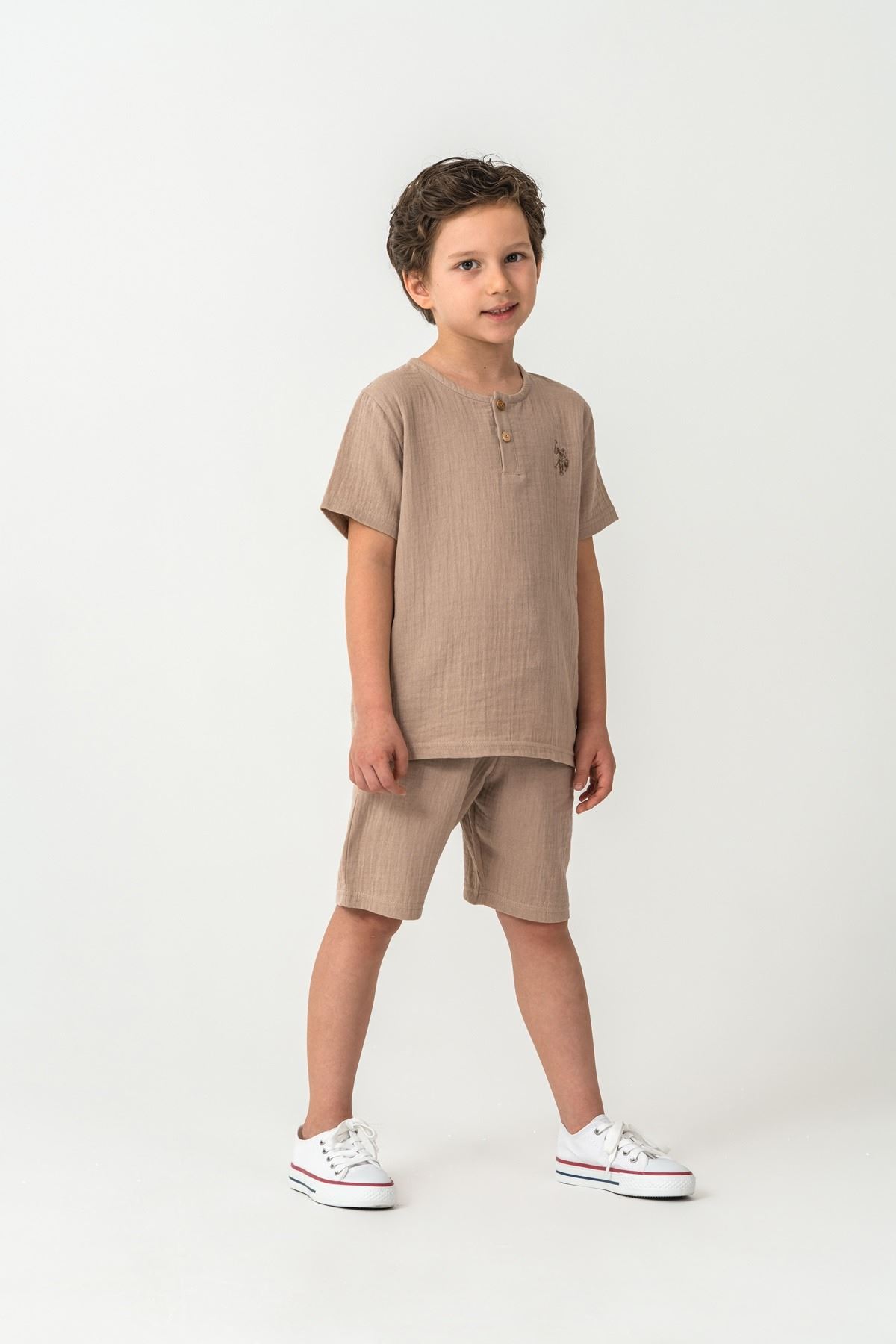 4-15 Yaş Lisanslı Us Polo Assn Erkek Çocuk Takım-Kum