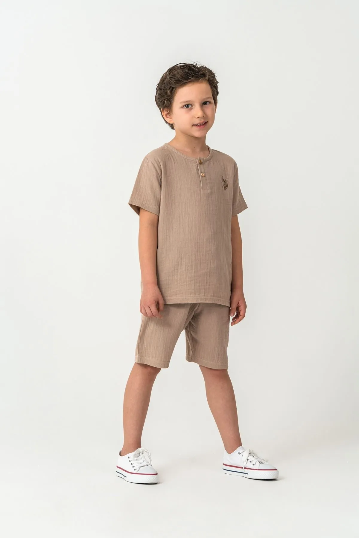 4-15 Yaş Lisanslı Us Polo Assn Erkek Çocuk Takım-Kum