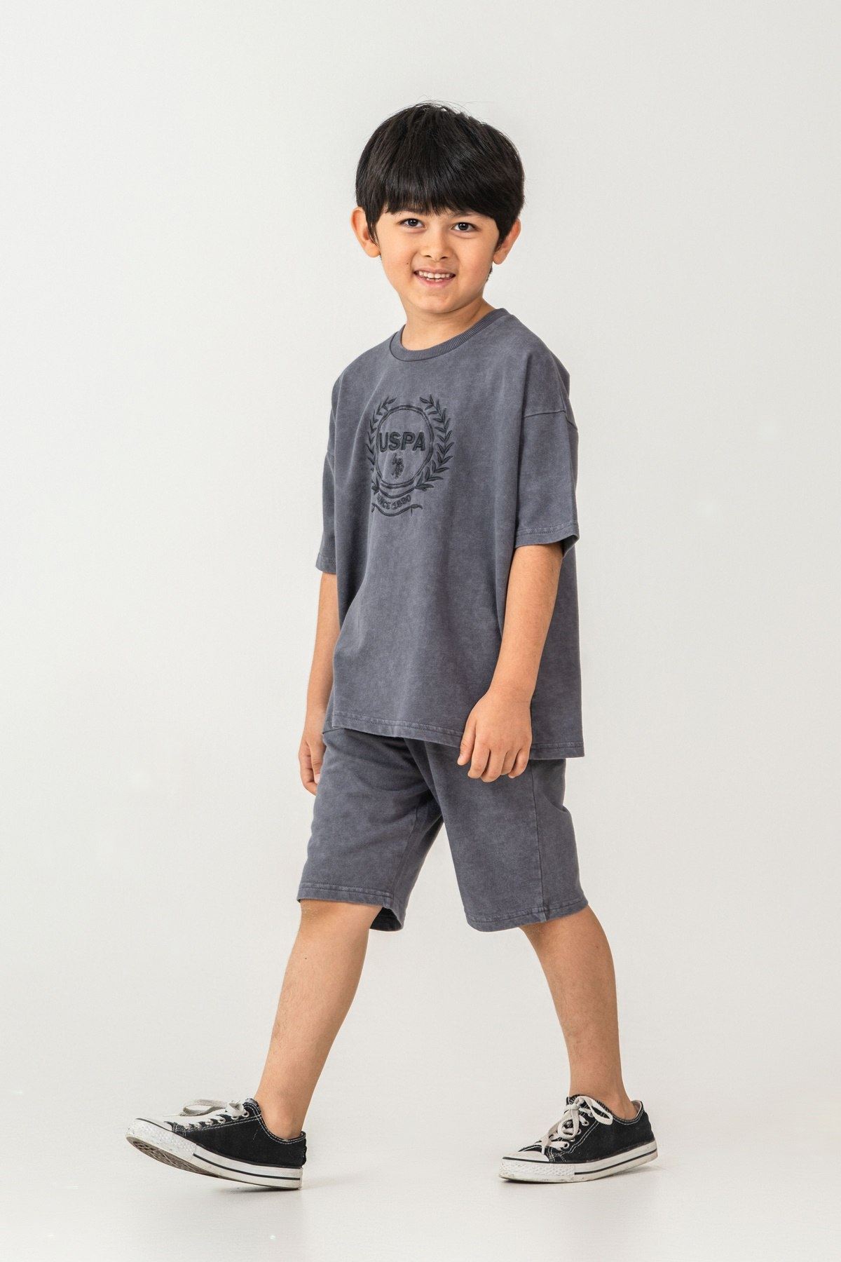 4-15 Yaş Lisanslı Us Polo Assn Erkek Çocuk Takım-Füme