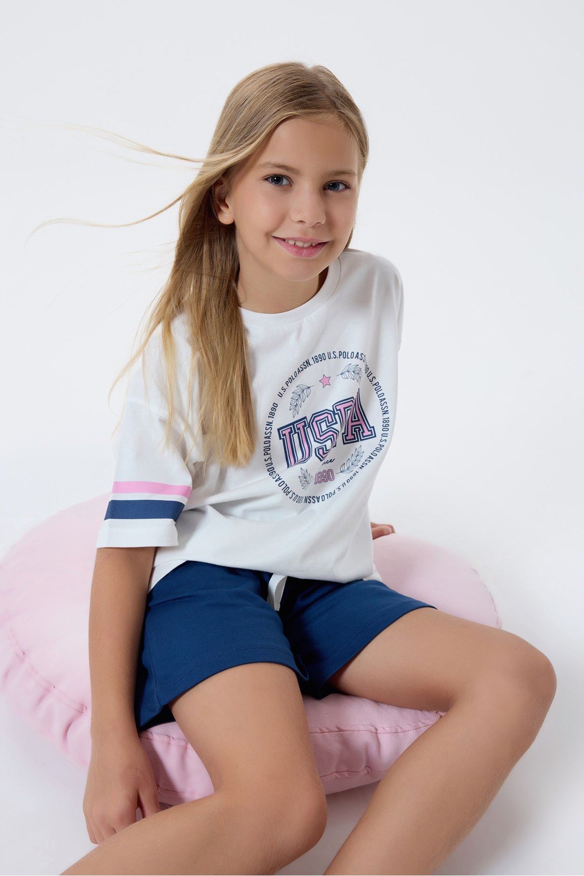 4-15 Yaş Lisanslı Us Polo Assn Kız Çocuk Takım-Ekru