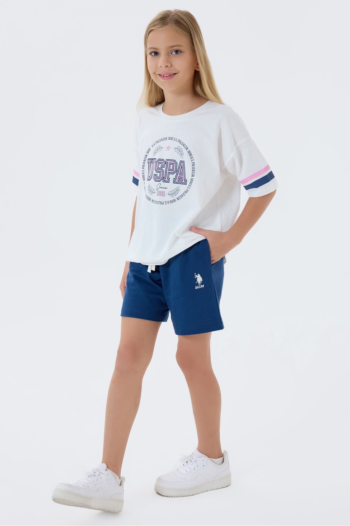 4-15 Yaş Lisanslı Us Polo Assn Kız Çocuk Takım-Ekru